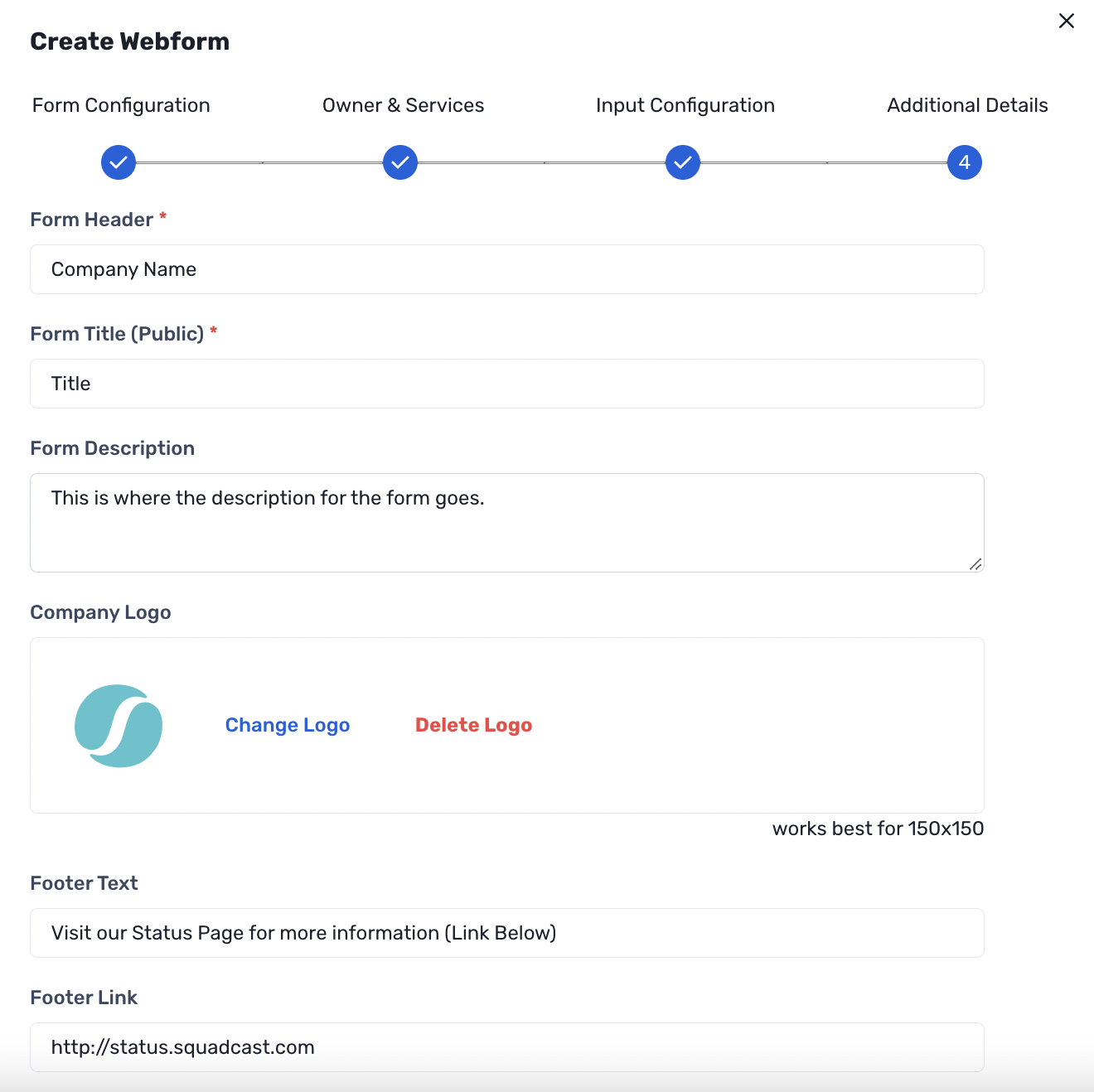 Customize the Webform in Squadcast