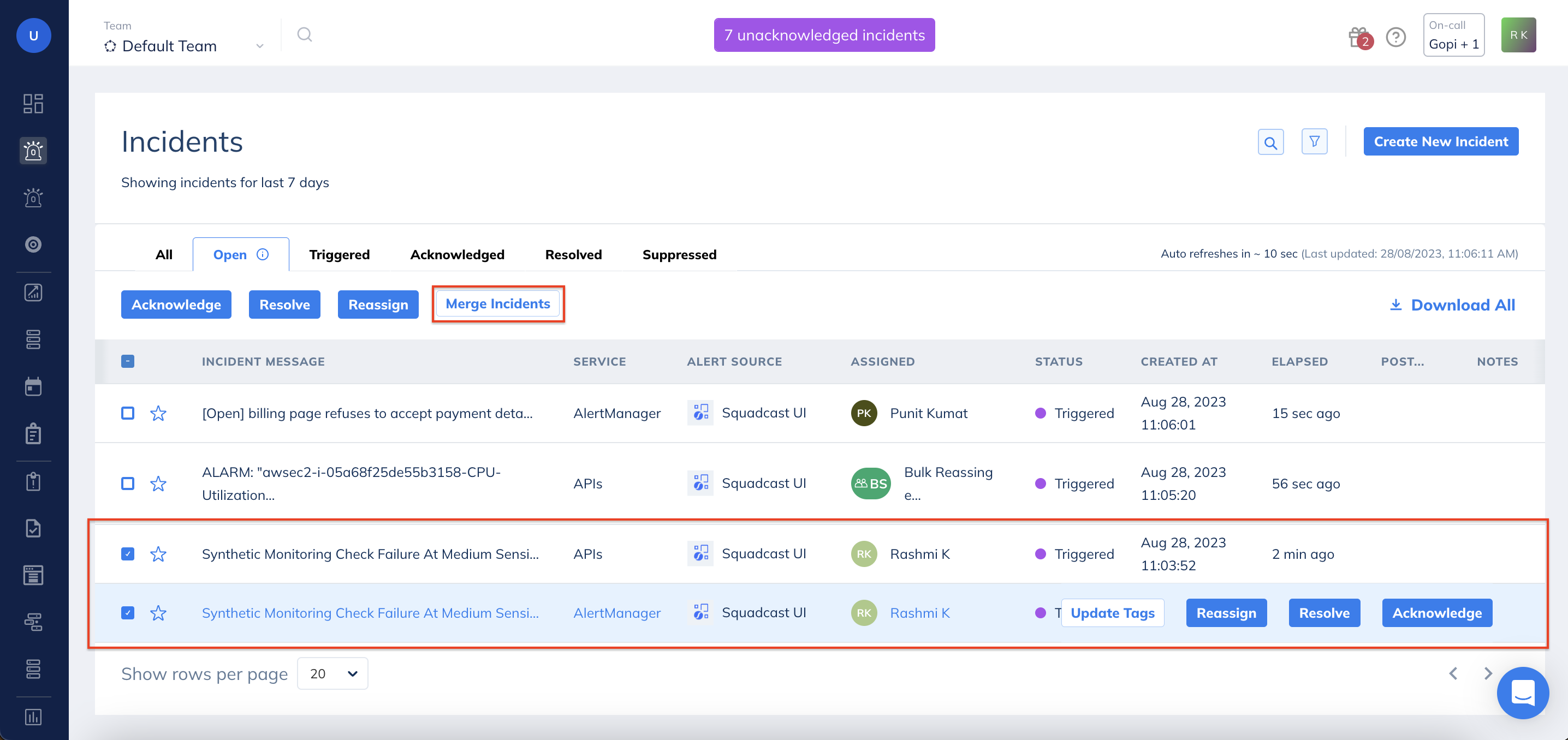 Merge Incidents in Squadcast for Incident Management