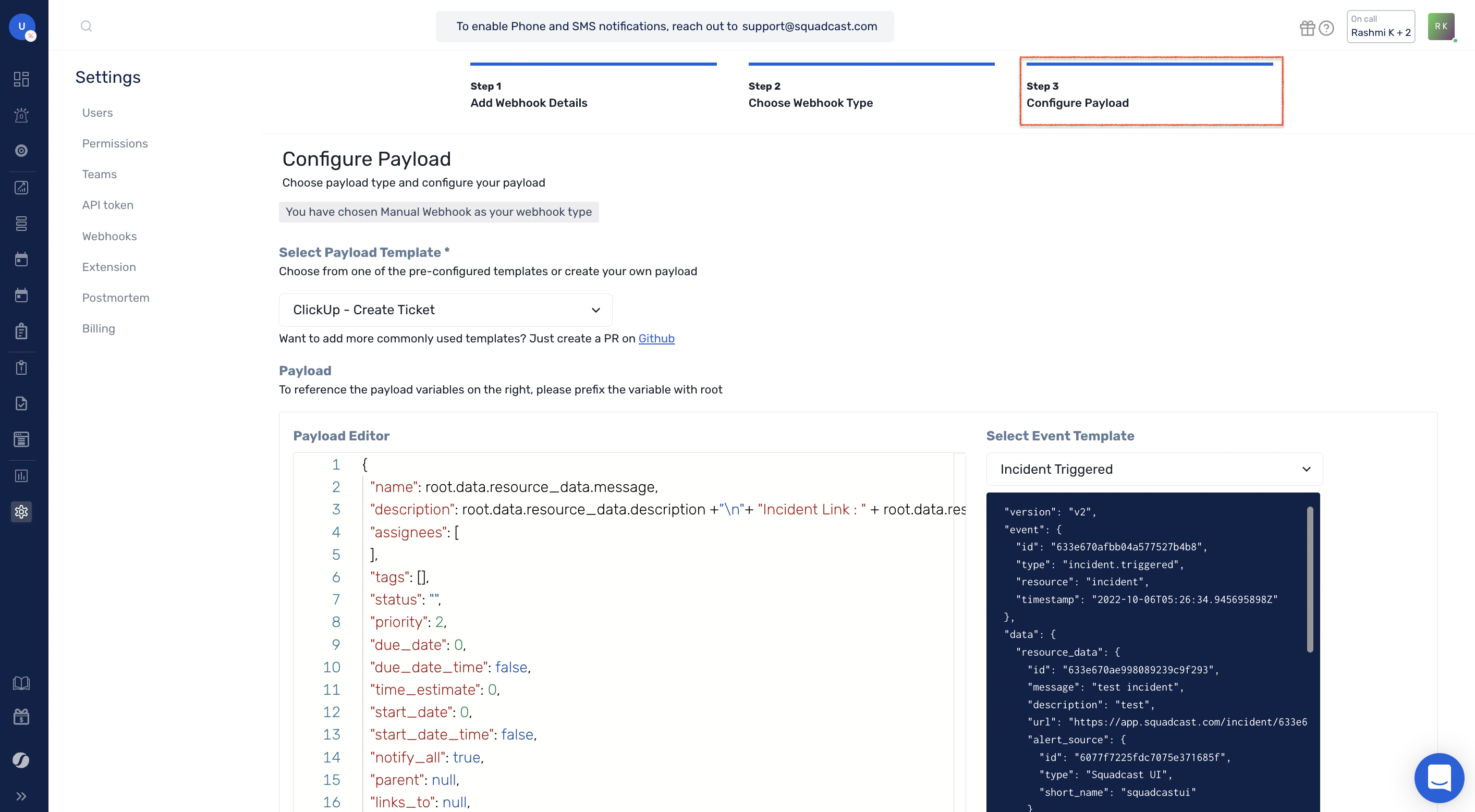 Step 3(a): Configure payload for Manual Webhook