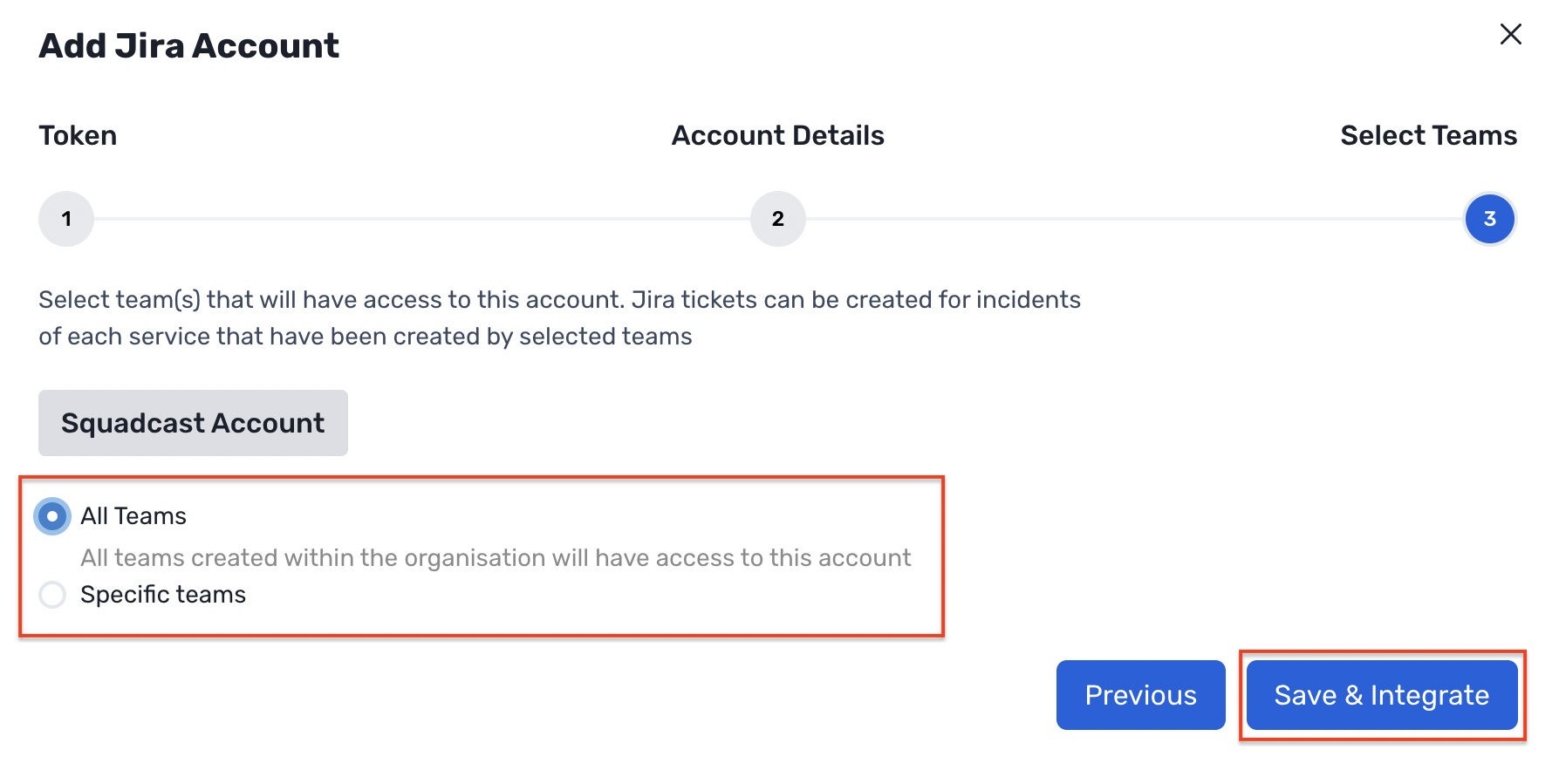 Select teams to access Jira account