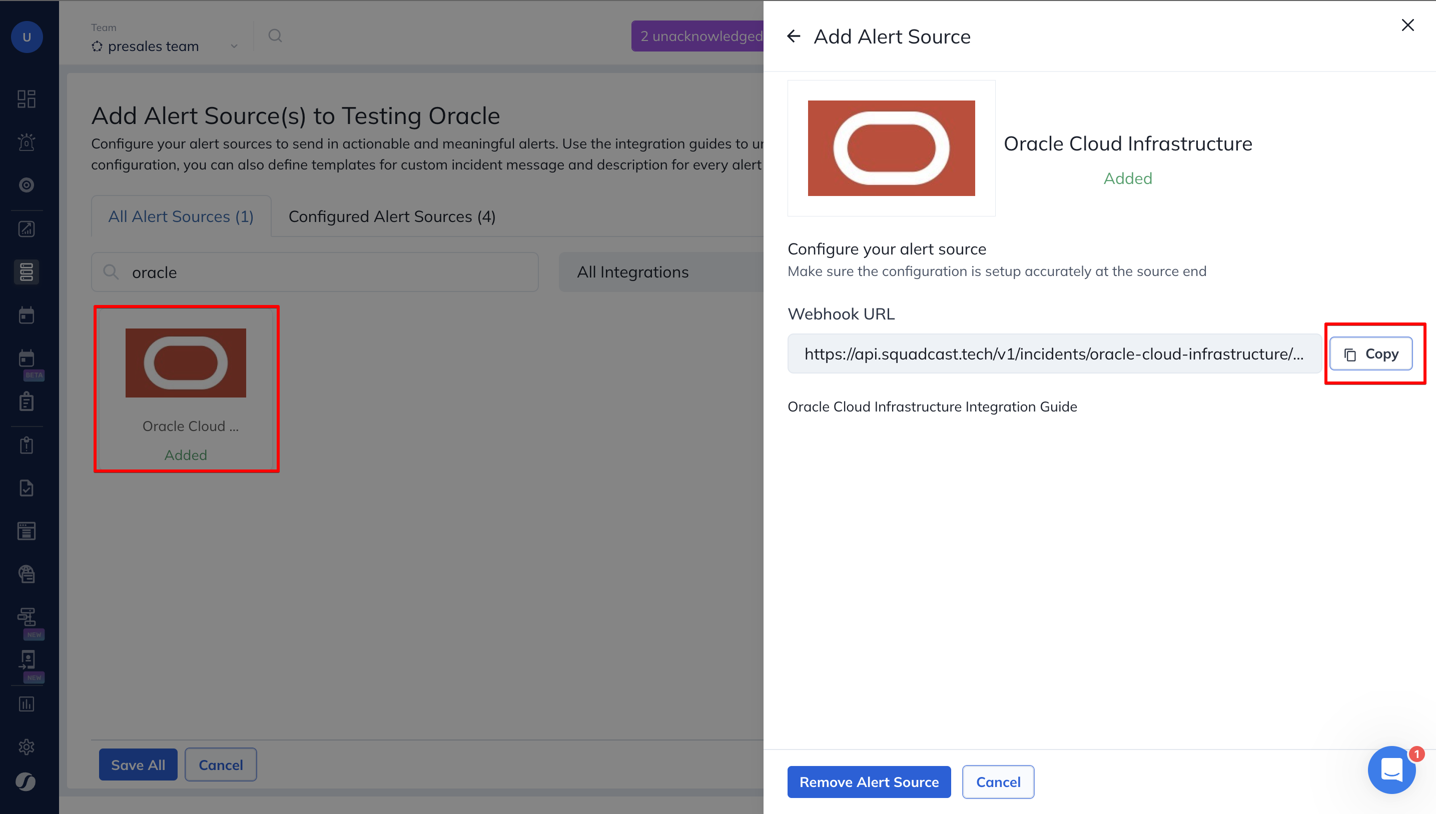 Steps to add Oracle Cloud Infrastructure integration to a service in Squadcast
