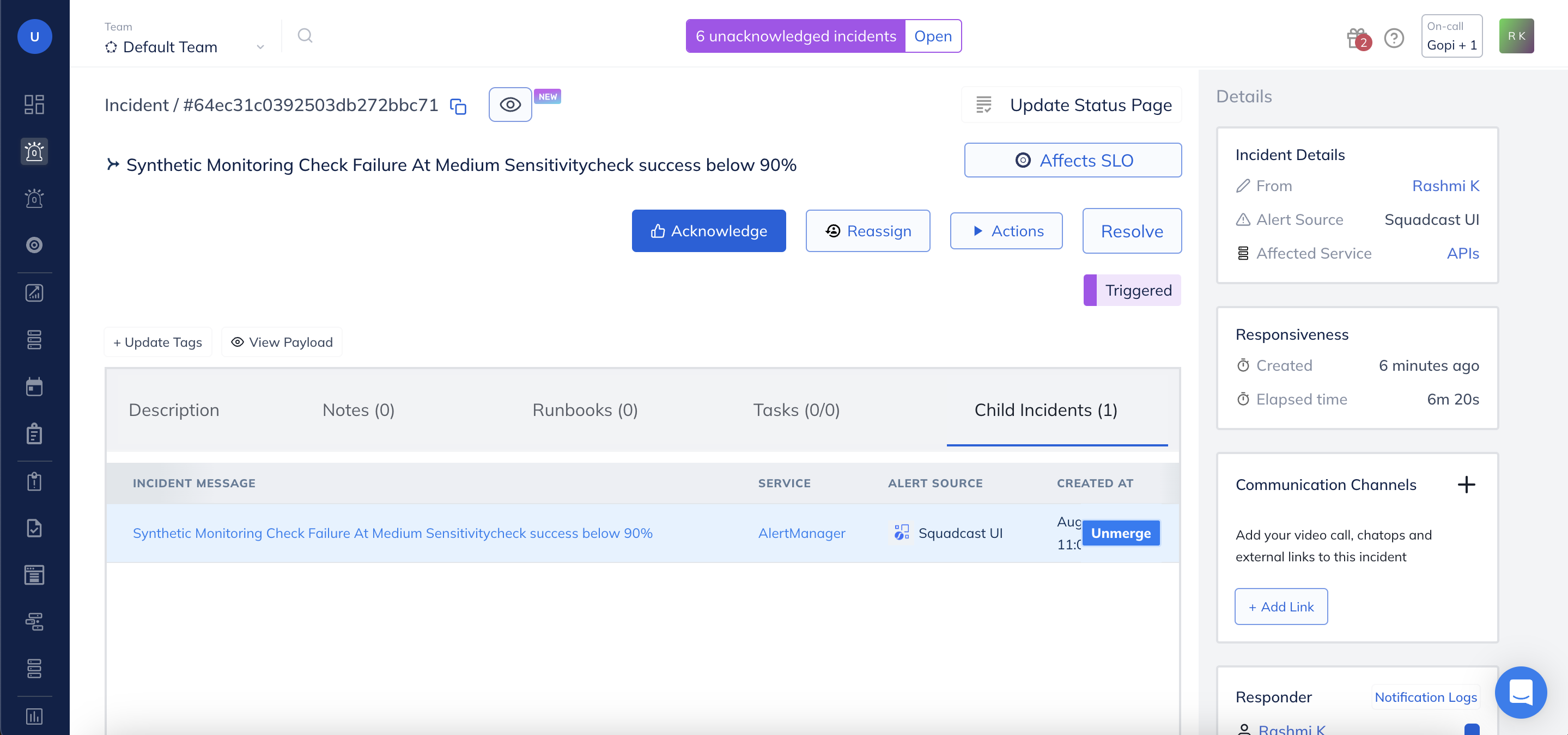 Unmerge incidents in Squadcast for Incident Management