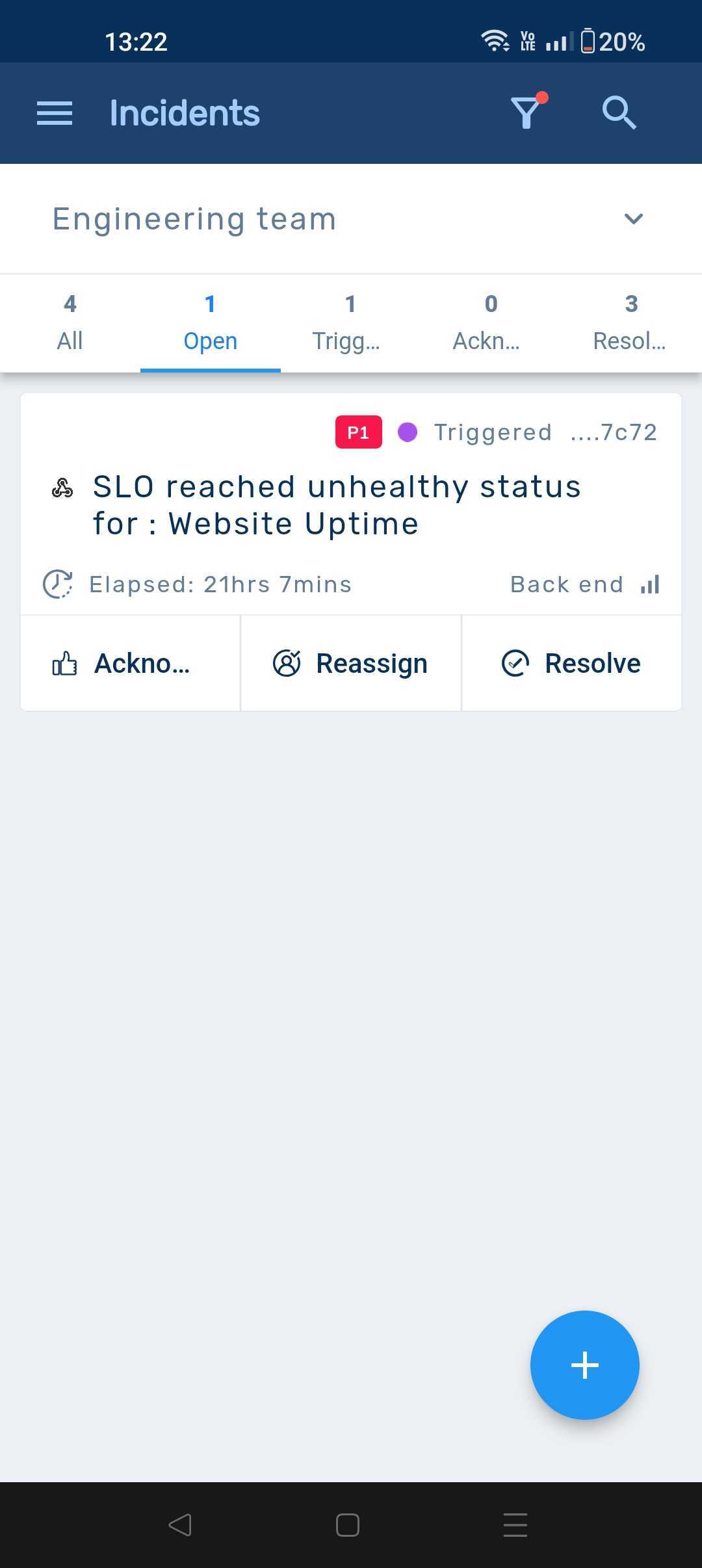 Incident List with the filter applied