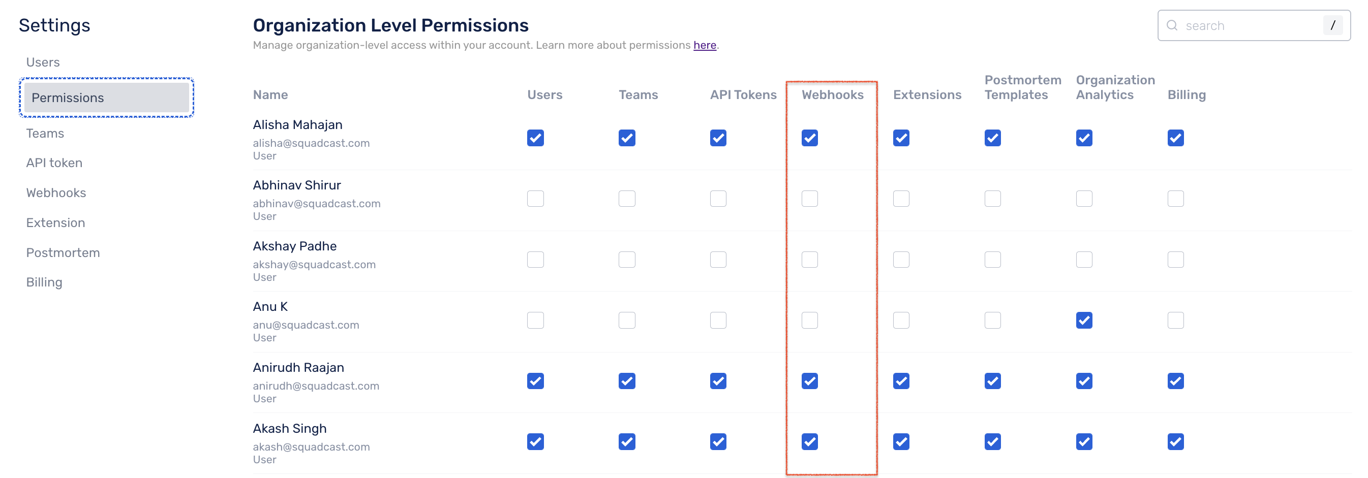 Setting up Webhooks permission
