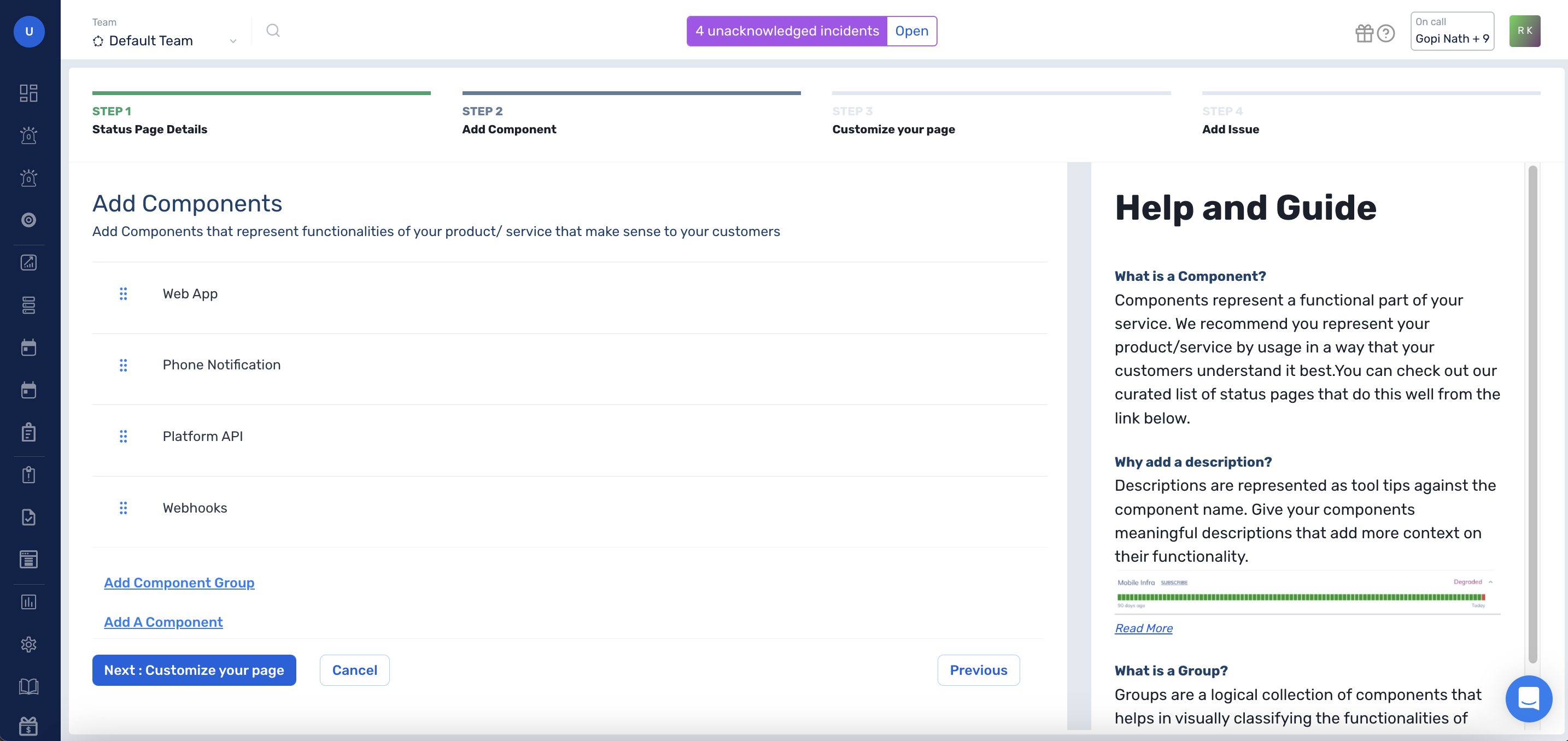 Add Components to Status Page