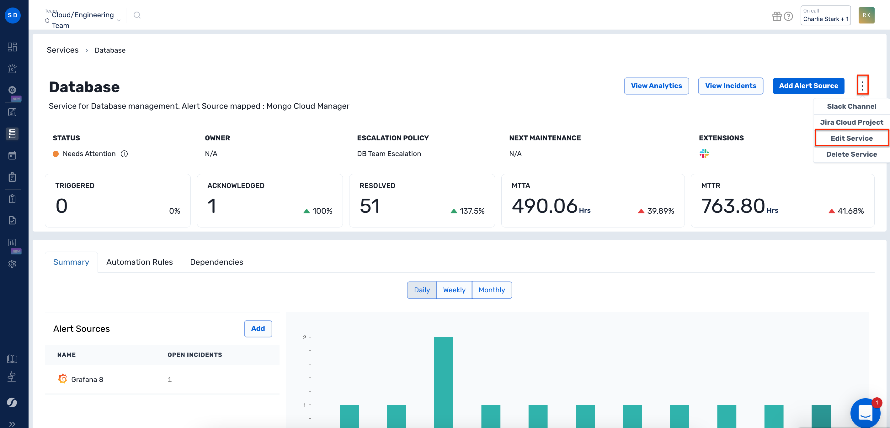 Edit service settings in Squadcast