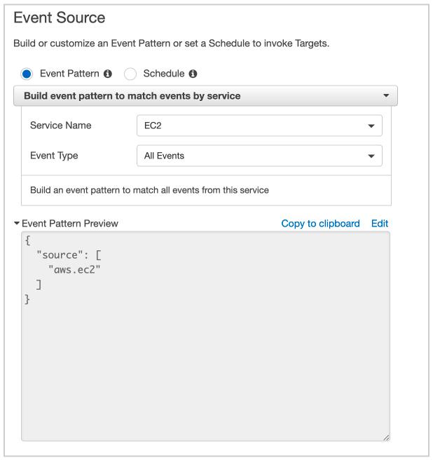 Selecting Service Name and Event Type in CloudWatch Event Rules