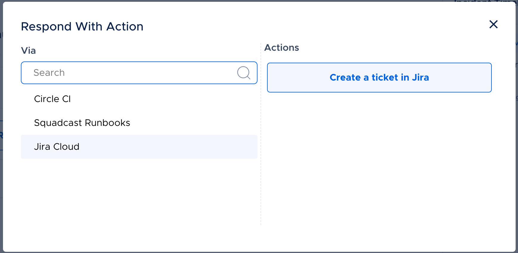 Select Jira cloud action to create a ticket in Jira