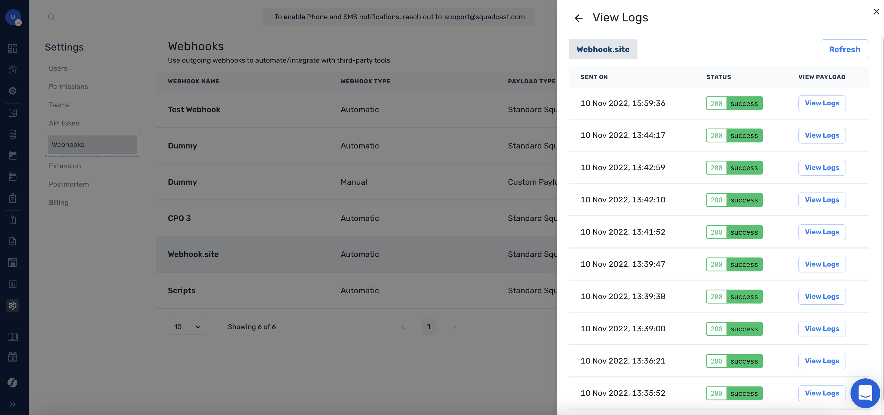 Steps to view logs for Webhook calls