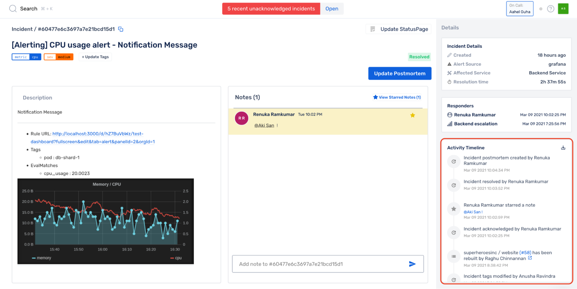 Incident Activity Timeline in Squadcast