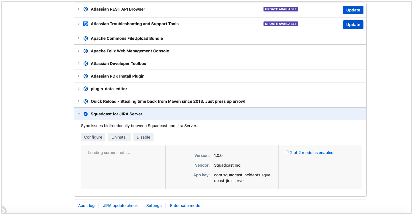 Manage Apps page on your JIRA Server Account