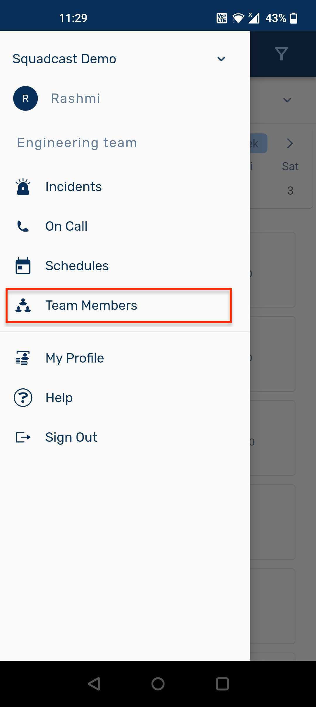 View Team members in Squadcast mobile app