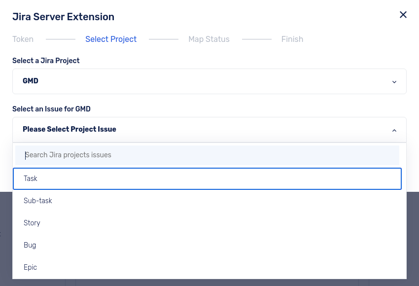 Select JIRA issue in JIRA server integration Step-2