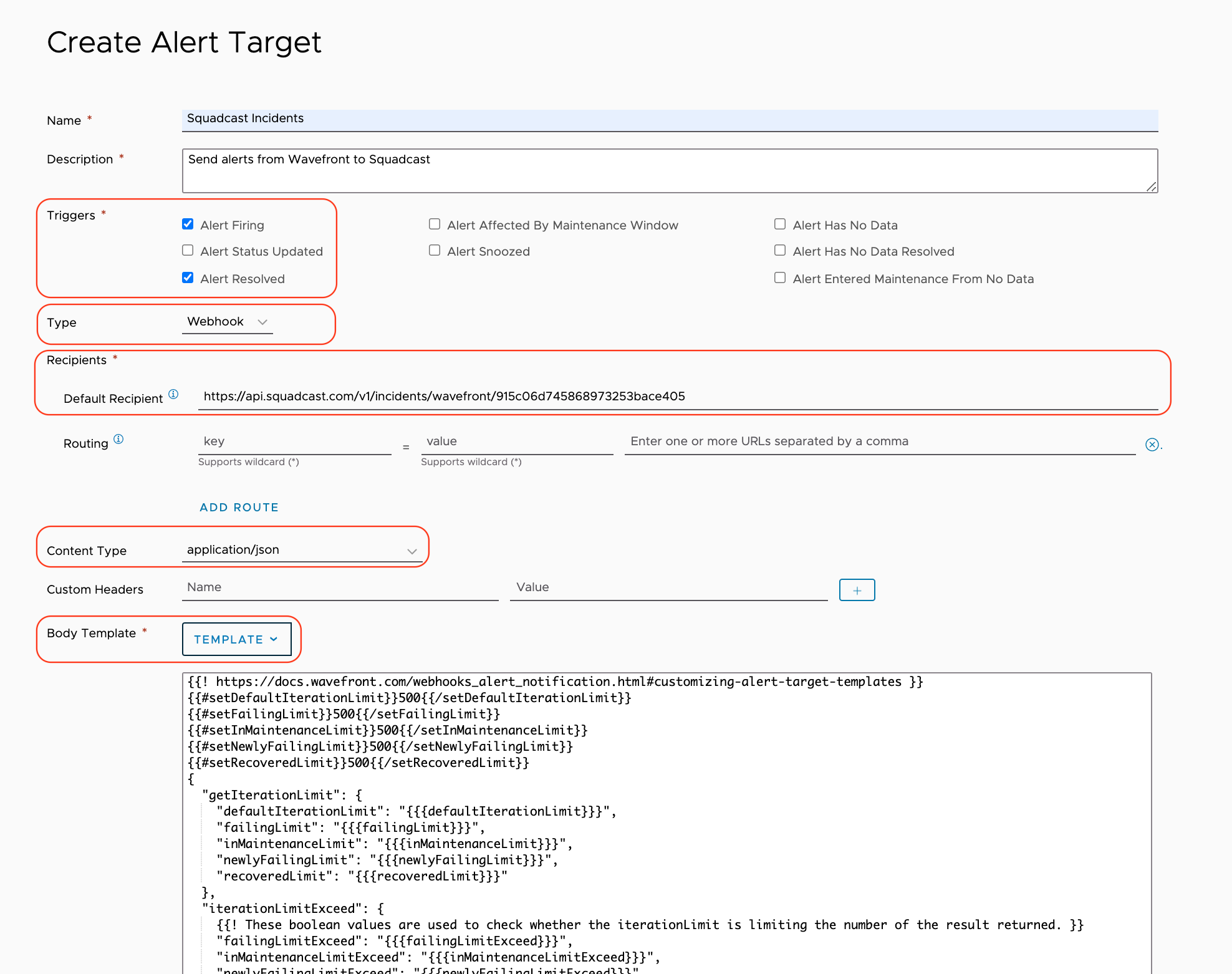 Configure a Alert Target in Wavefront