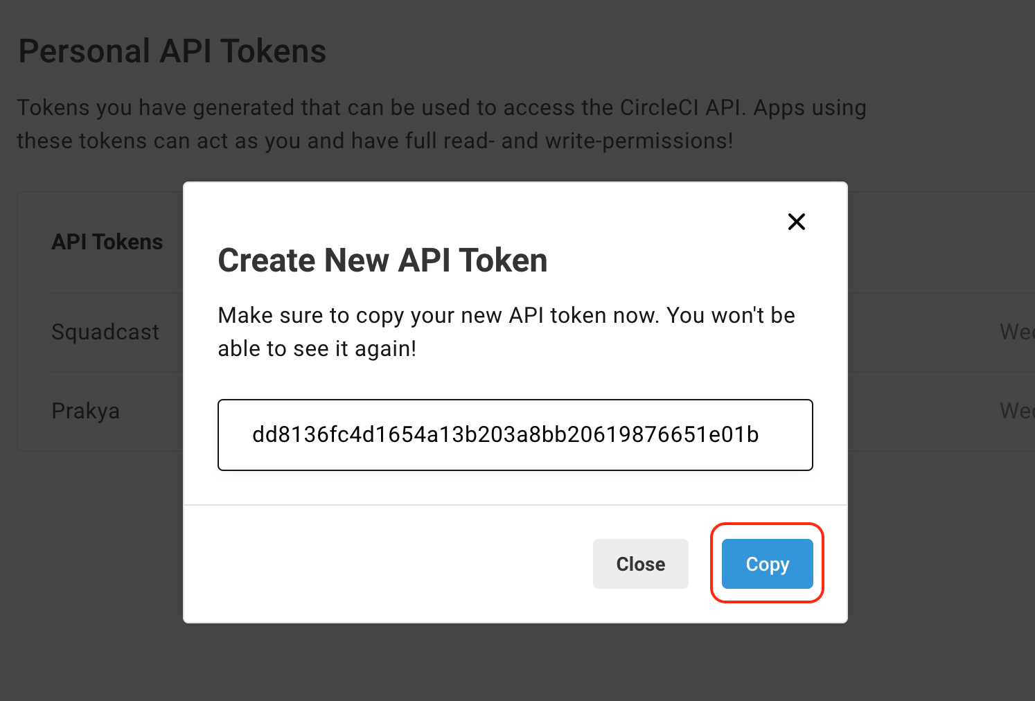 Create a new API token