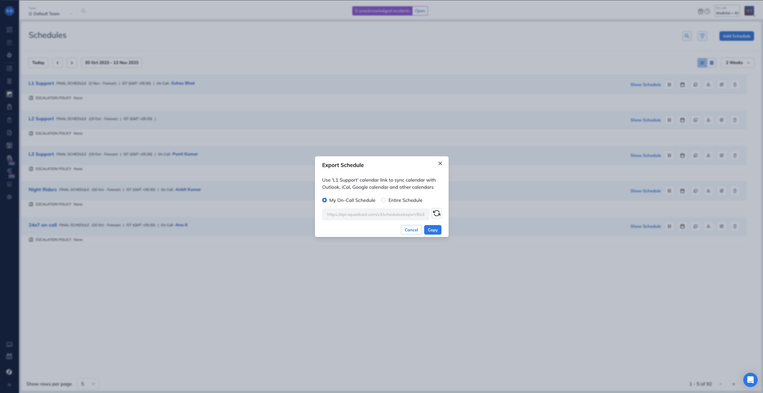 Export a Schedule in Squadcast for Incident Management