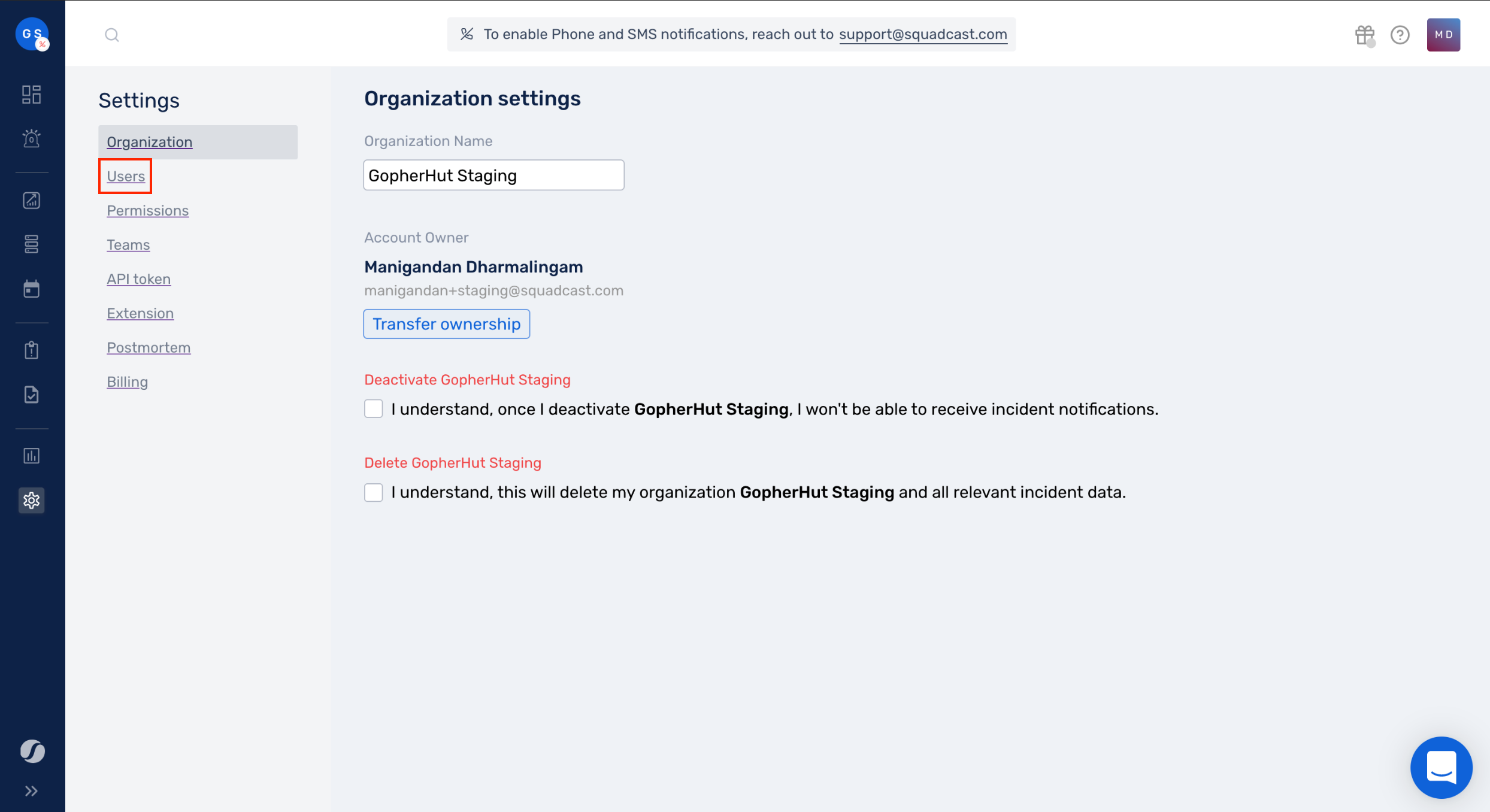 change account owner user in Squadcast