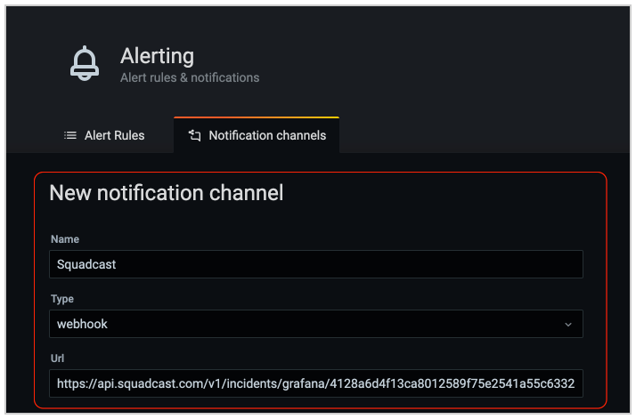 Add Webhook details in the Webhook URL section