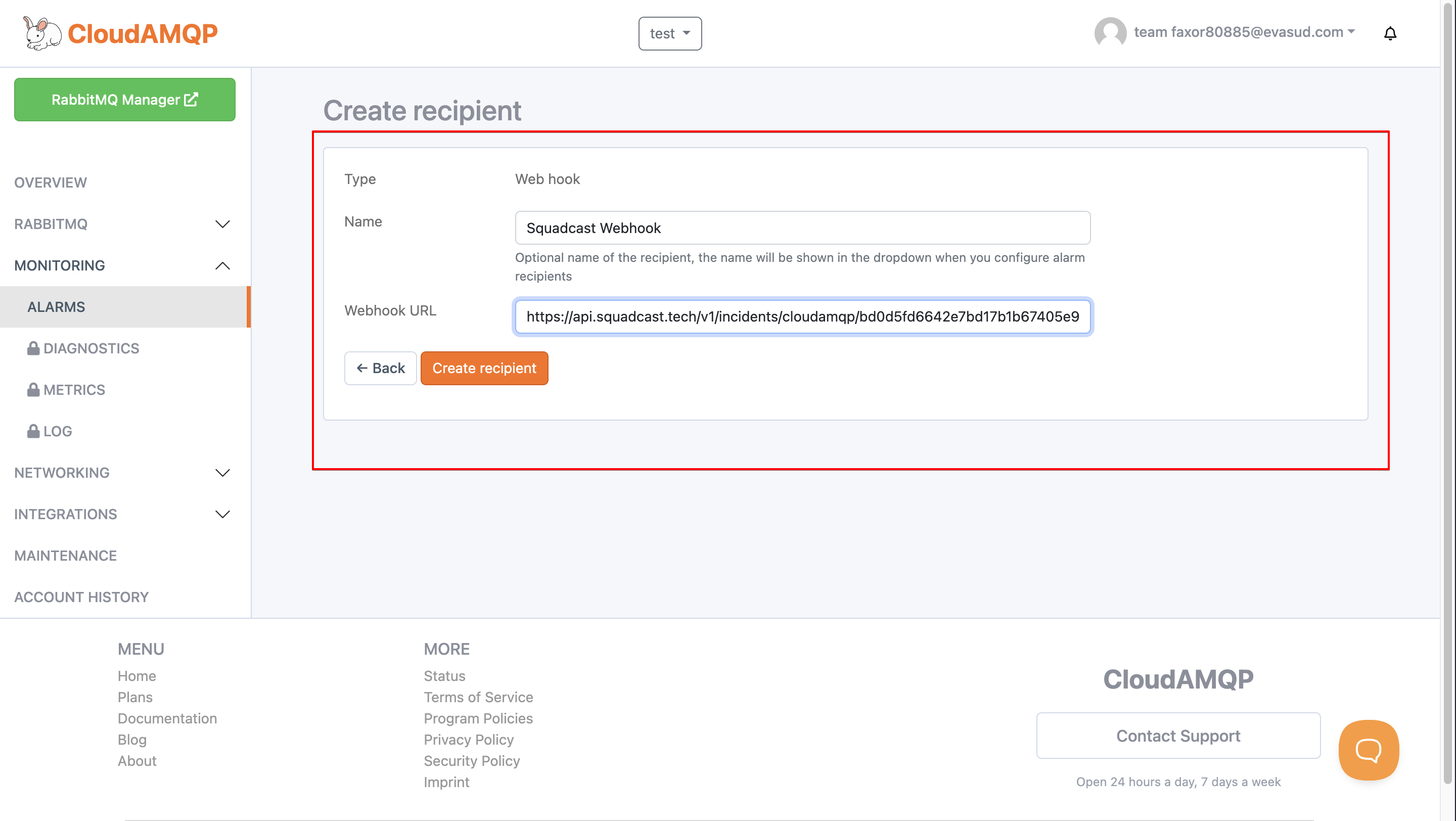 Creating Squadcast Webhook Alert in Better Uptime: Add Squadcast Webhook URL to Incident and Monitor webhook sections