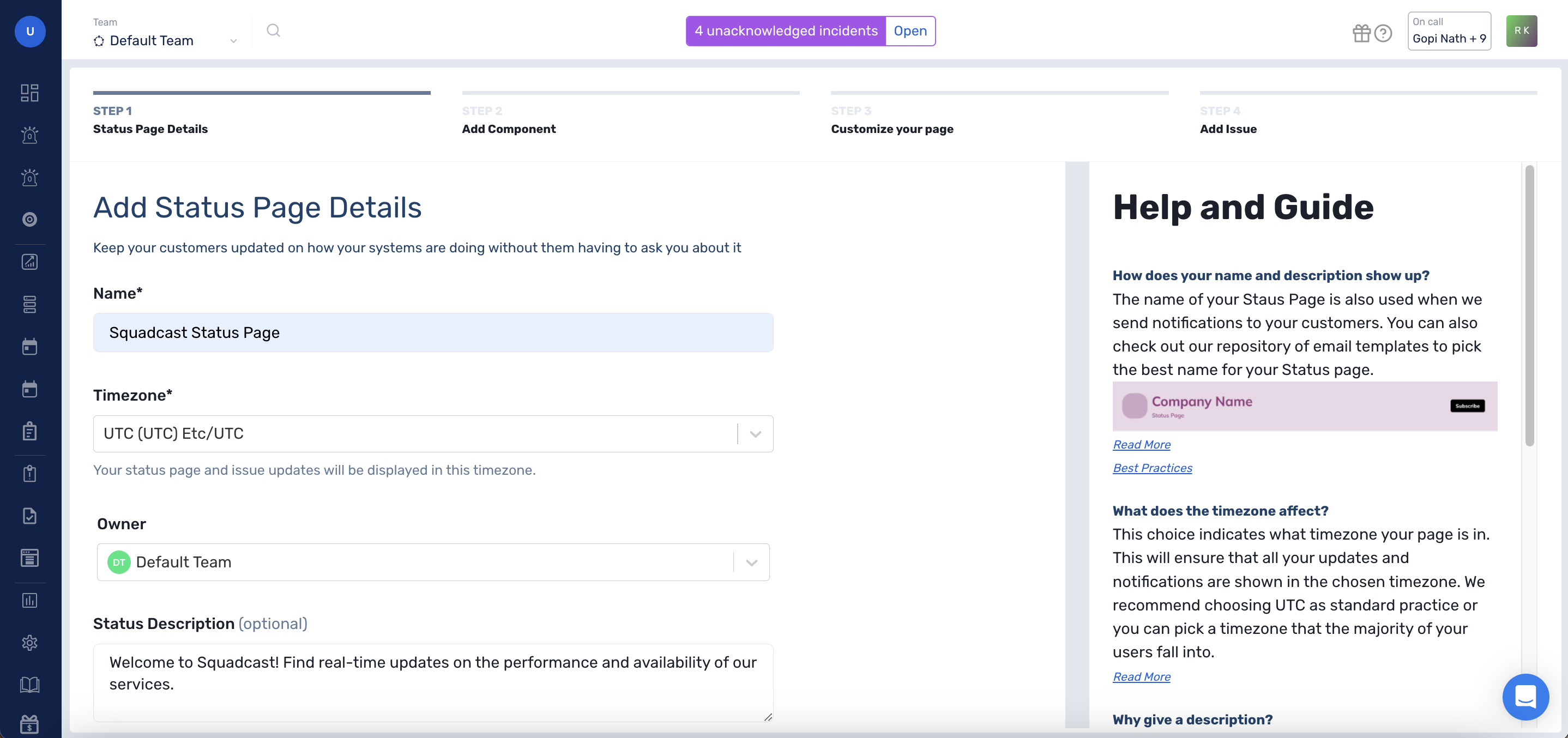 Add Status Page Details