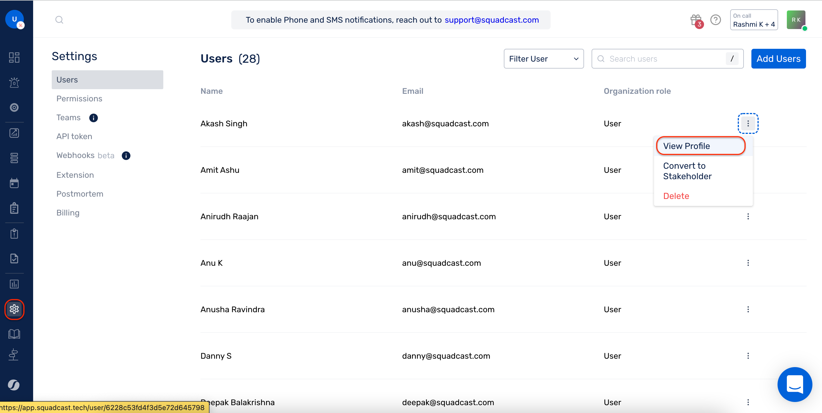 View another user's on-call shift widget in Squadcast