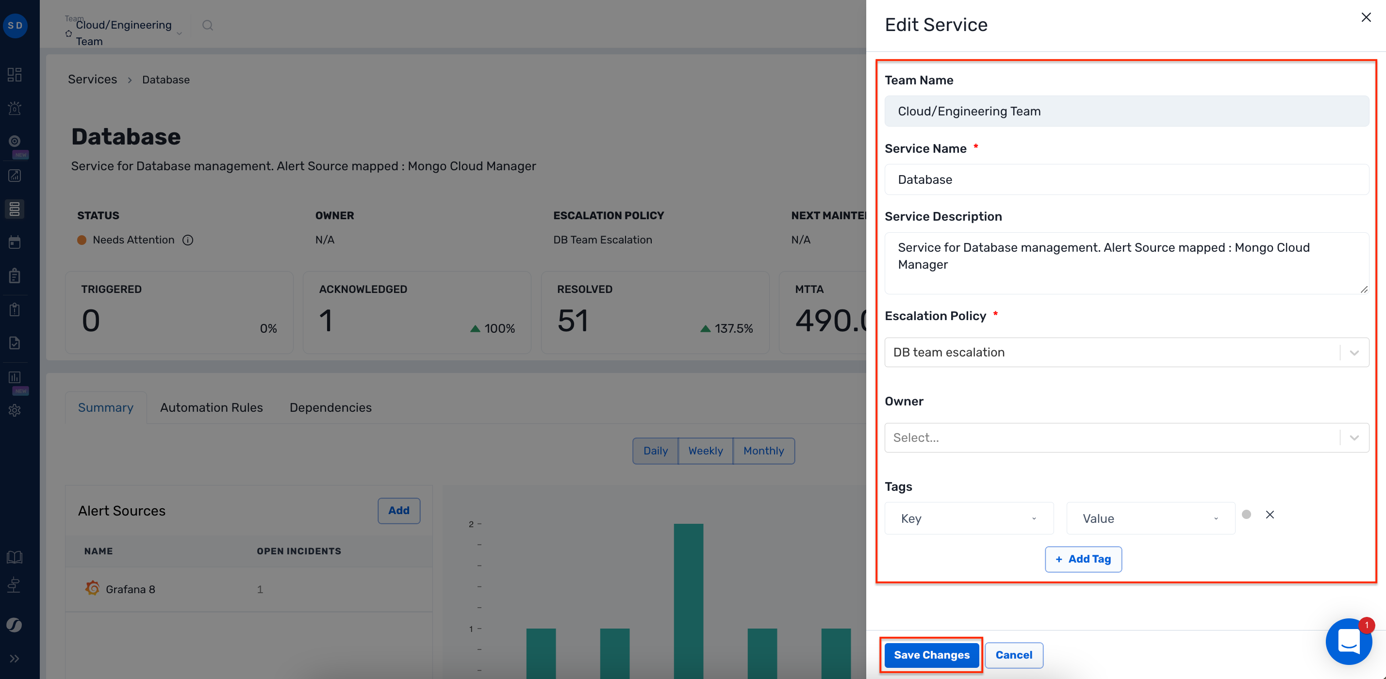 edit service settings in Squadcast