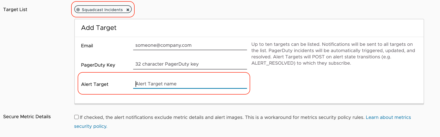 Adding Squadcast Webhook in the Alert Target in Wavefront