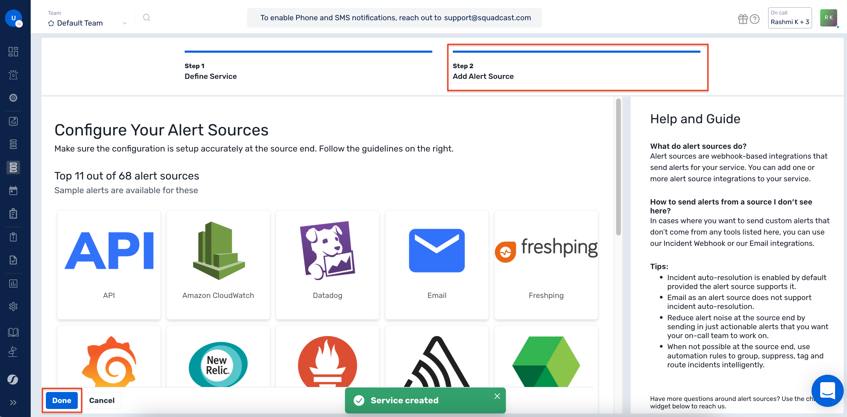 Configure an alert source to new service in Squadcast