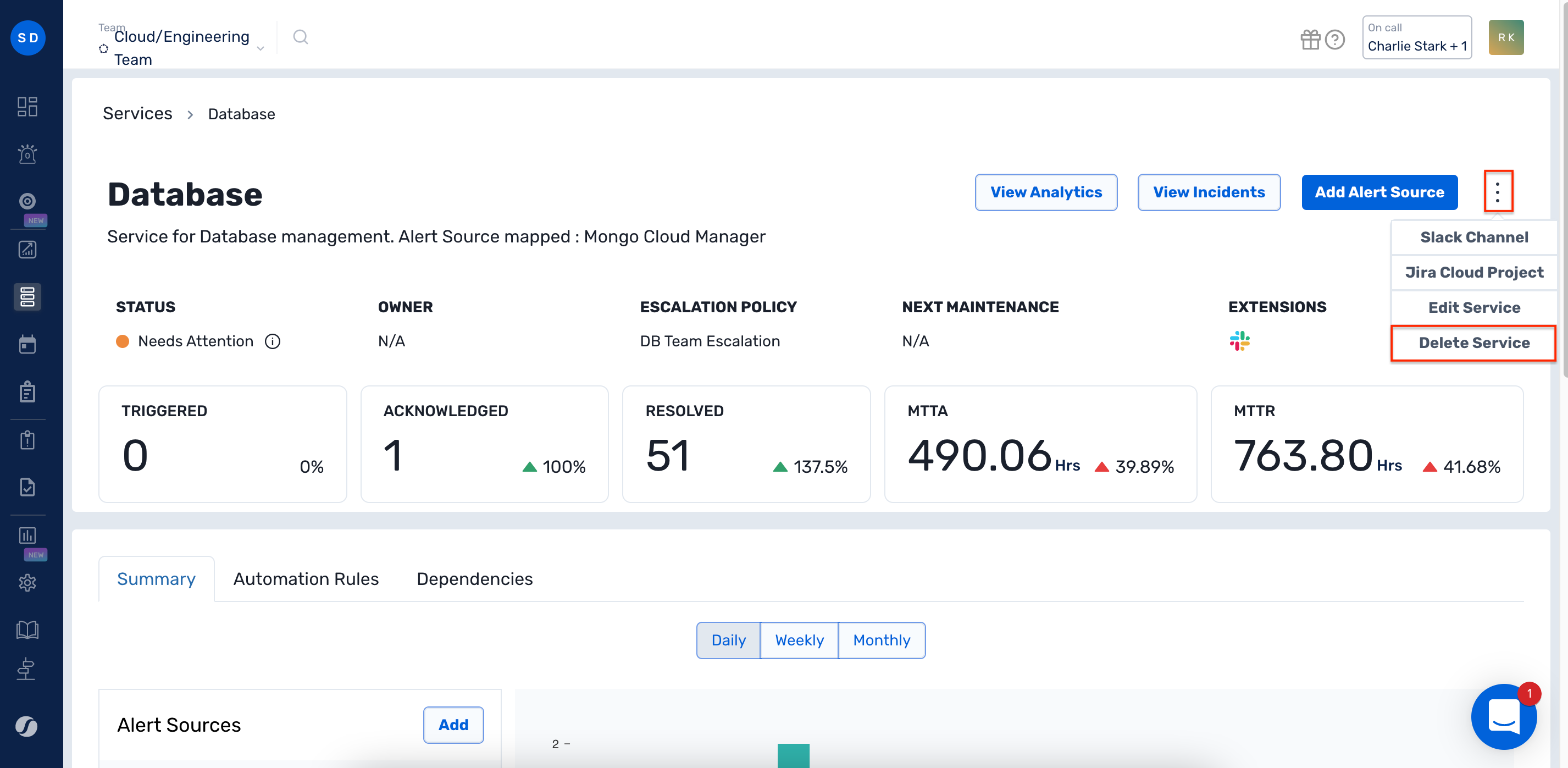 How to delete a service in Squadcast