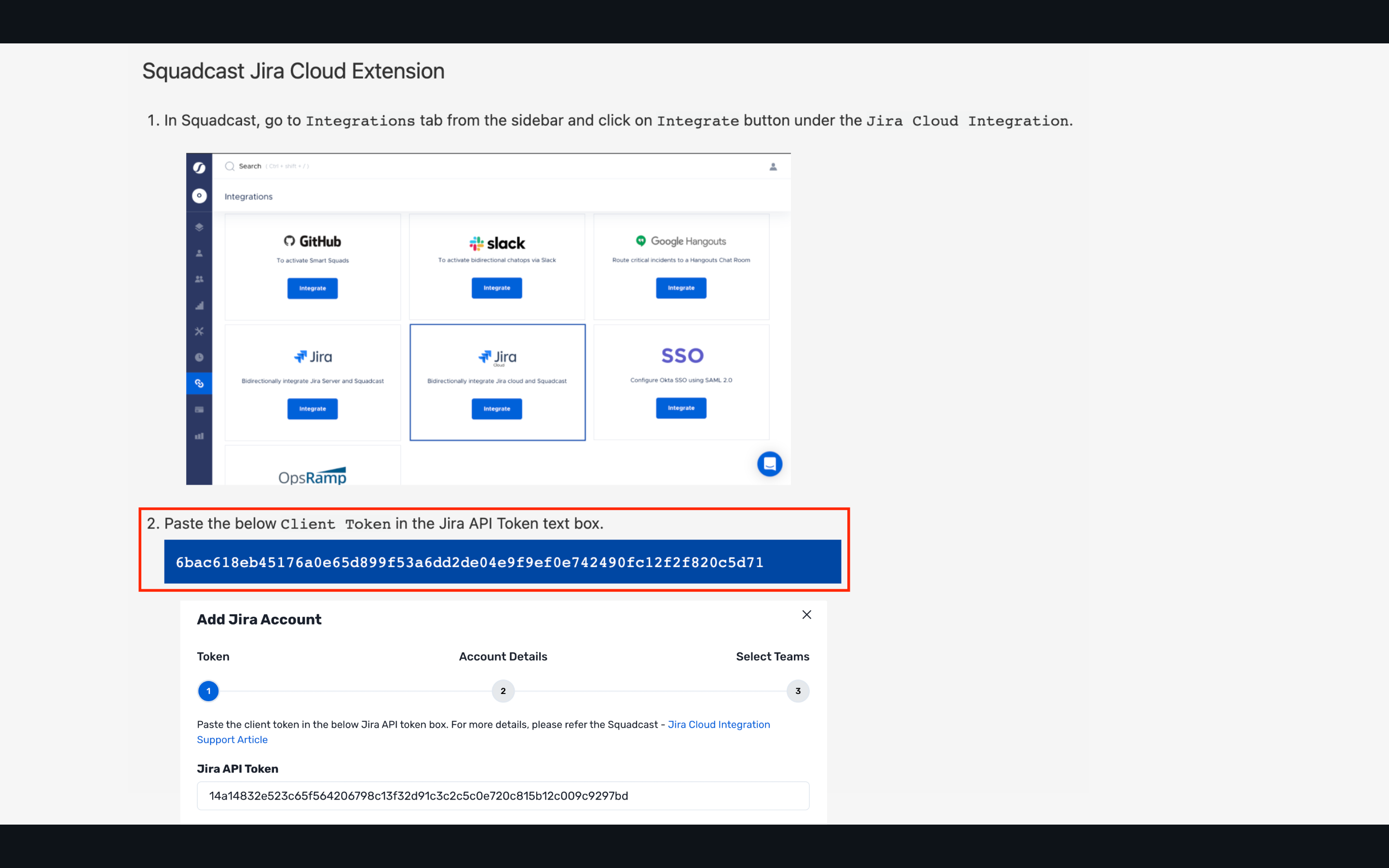 Jira Client Token in configuration page