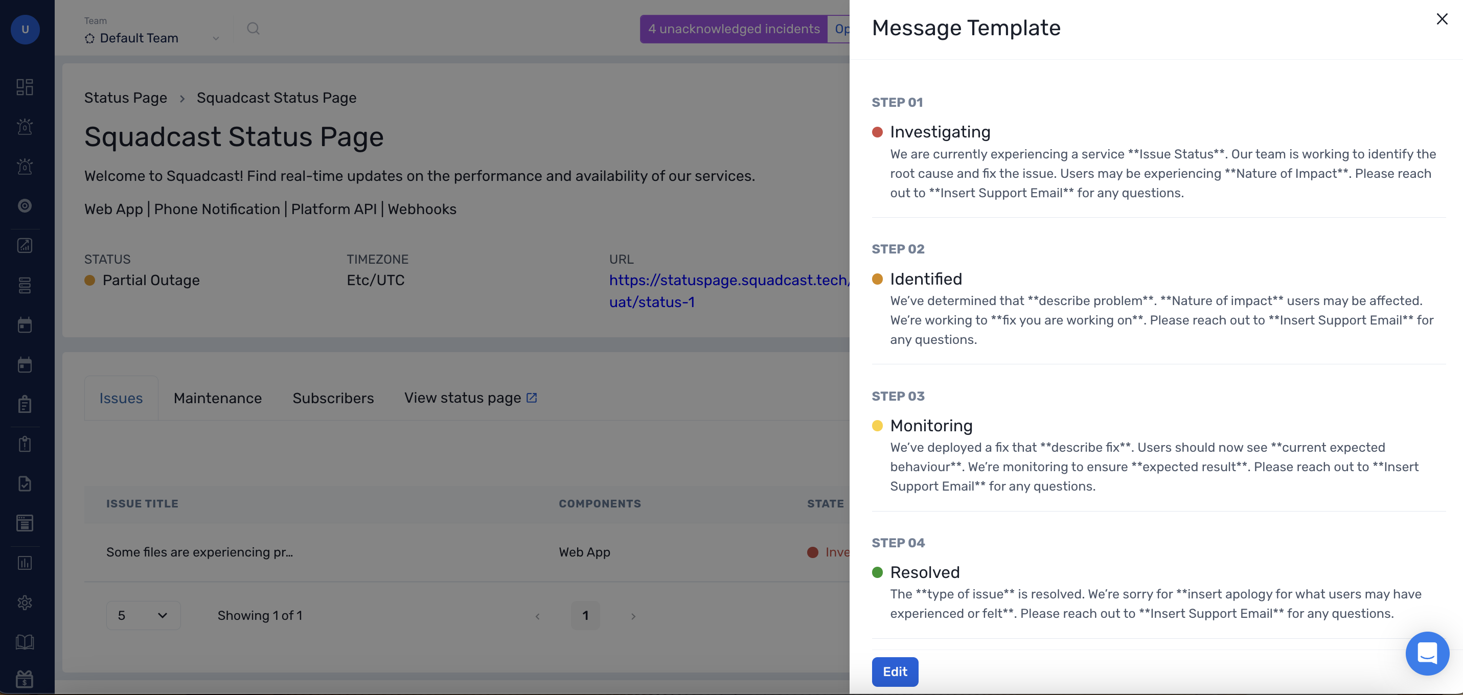 Edit Status Message Template
