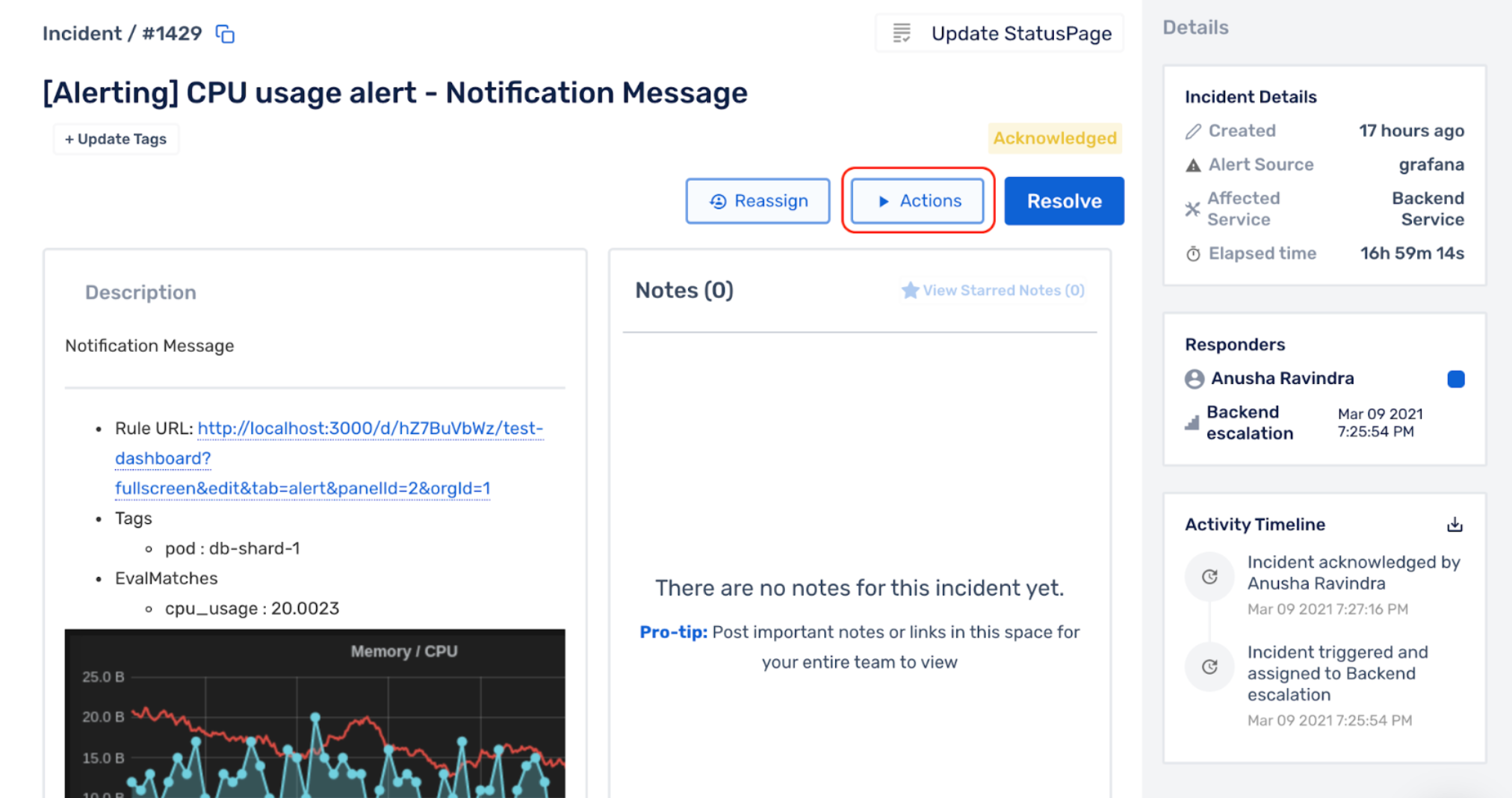 List of allowed/enabled CirlceCI actions within Squadcast