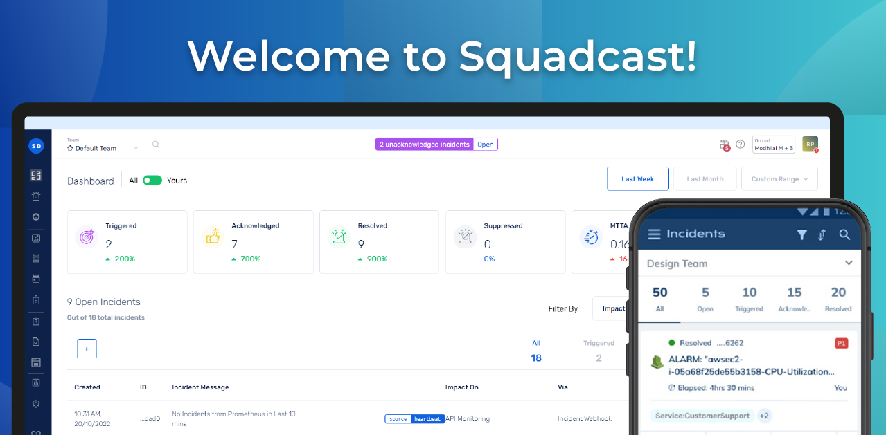 Squadcast Dashboard - Incident management and on-call alerting platform