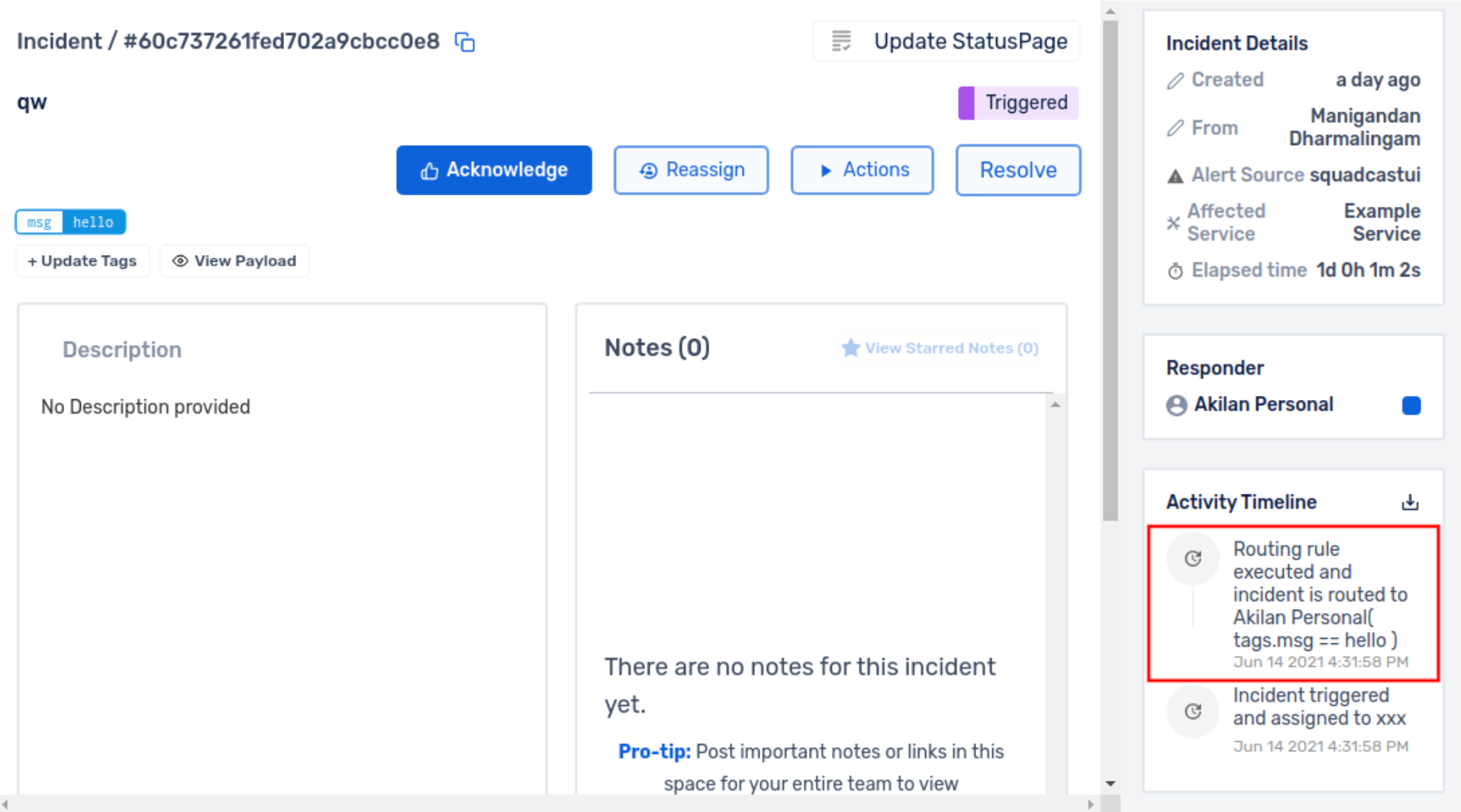 Routing Rules in Incident Activity Timeline