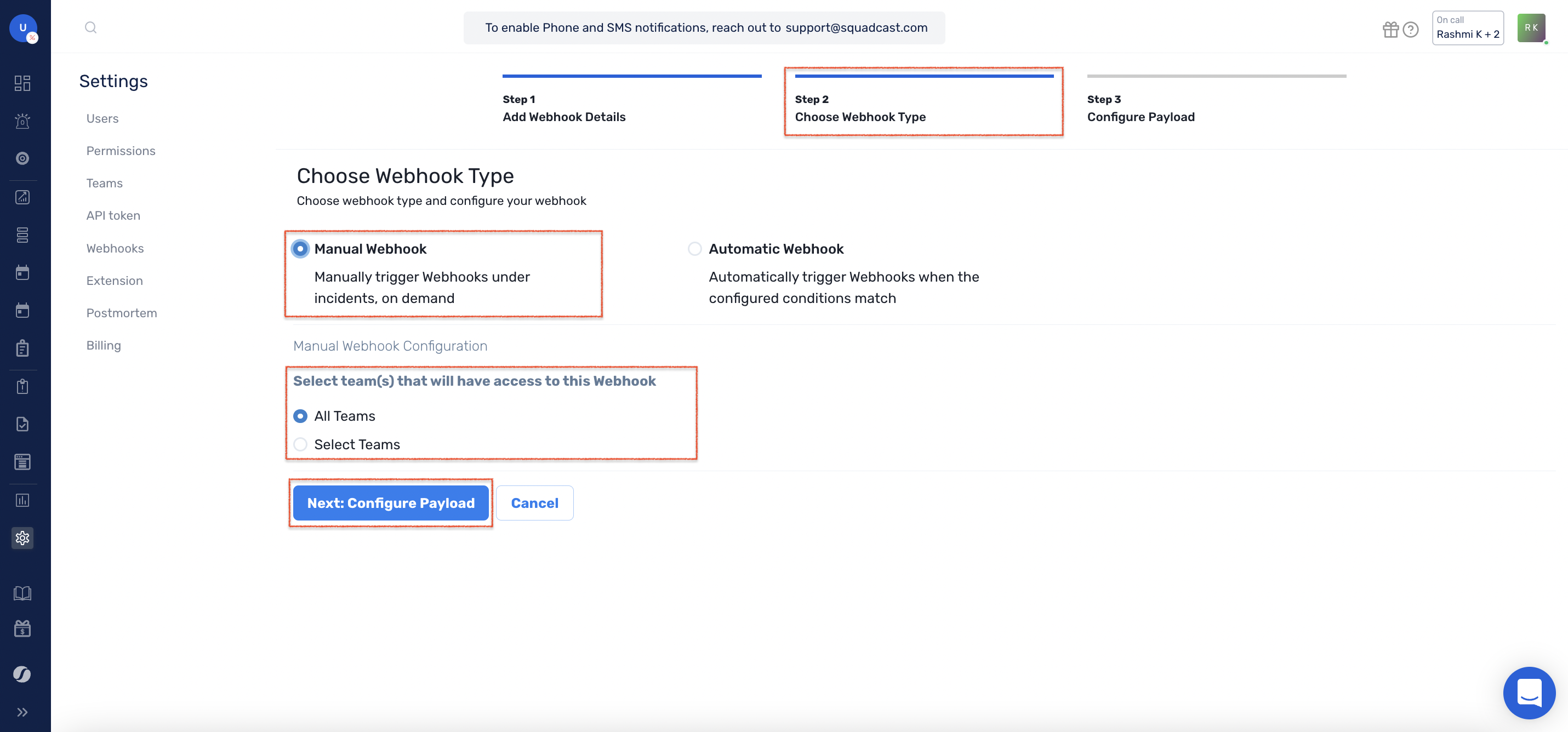 Step 2(a): Configure Manual Webhook