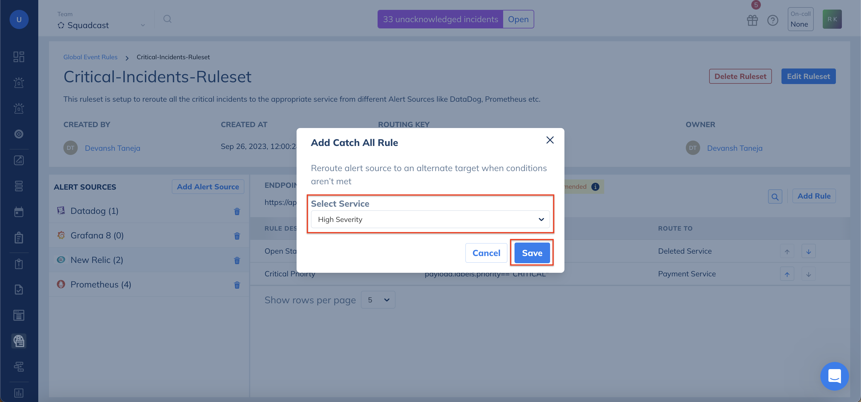 Add Catch All Rule for an Alert Source in Squadcast for Incident Management
