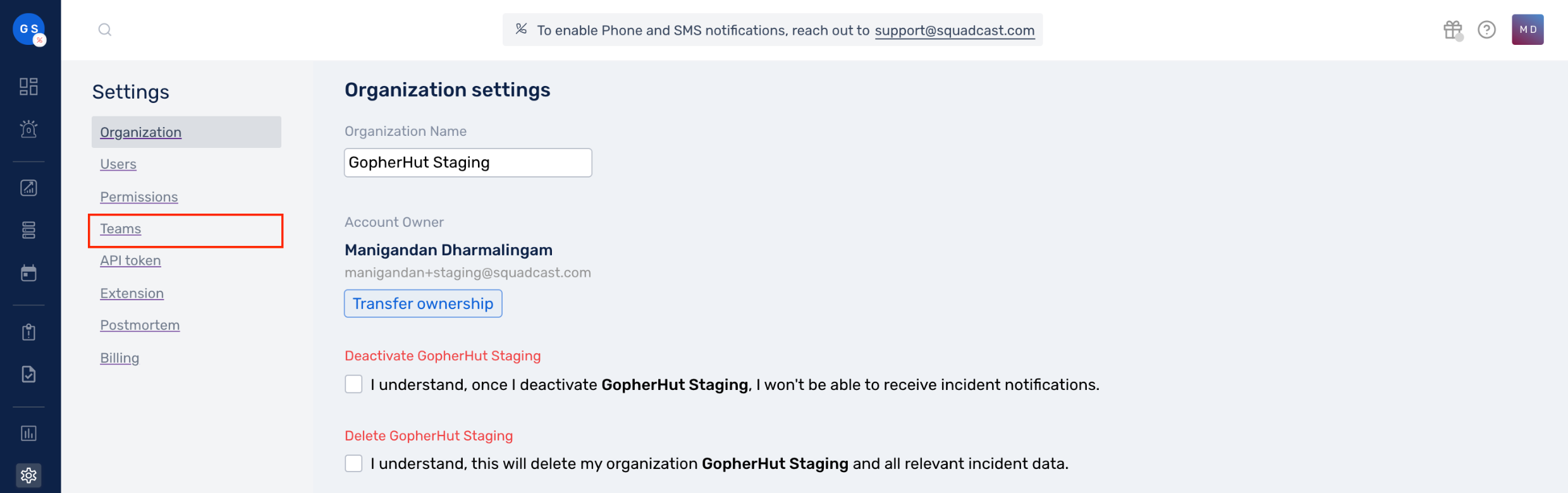 Assign access to teams in squadcast