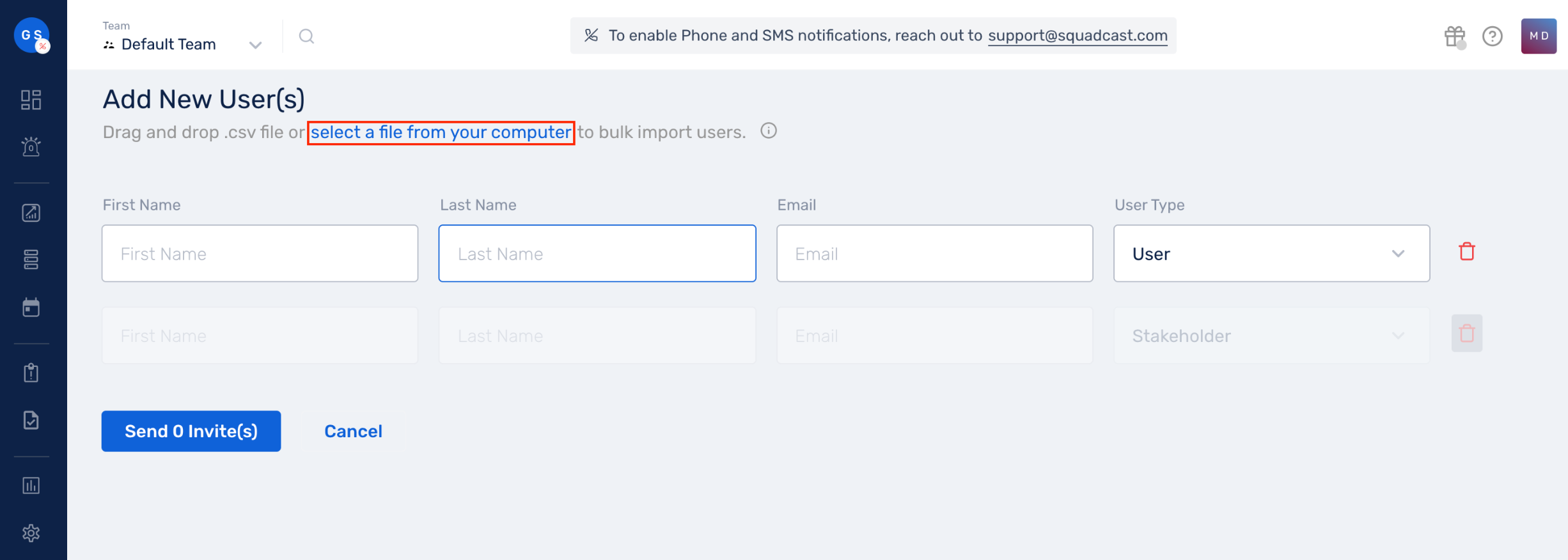 Import Users in Squadcast - How to import users using .csv file