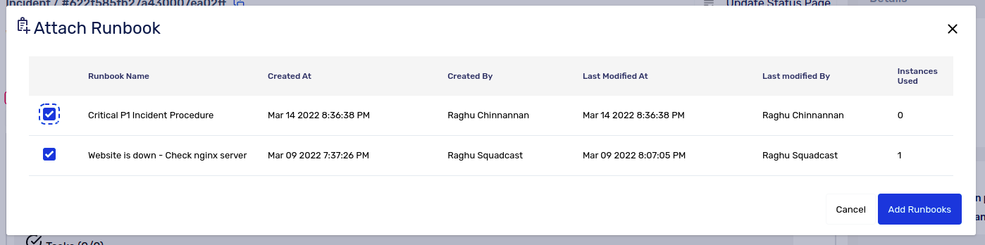 Select attached Runbook
