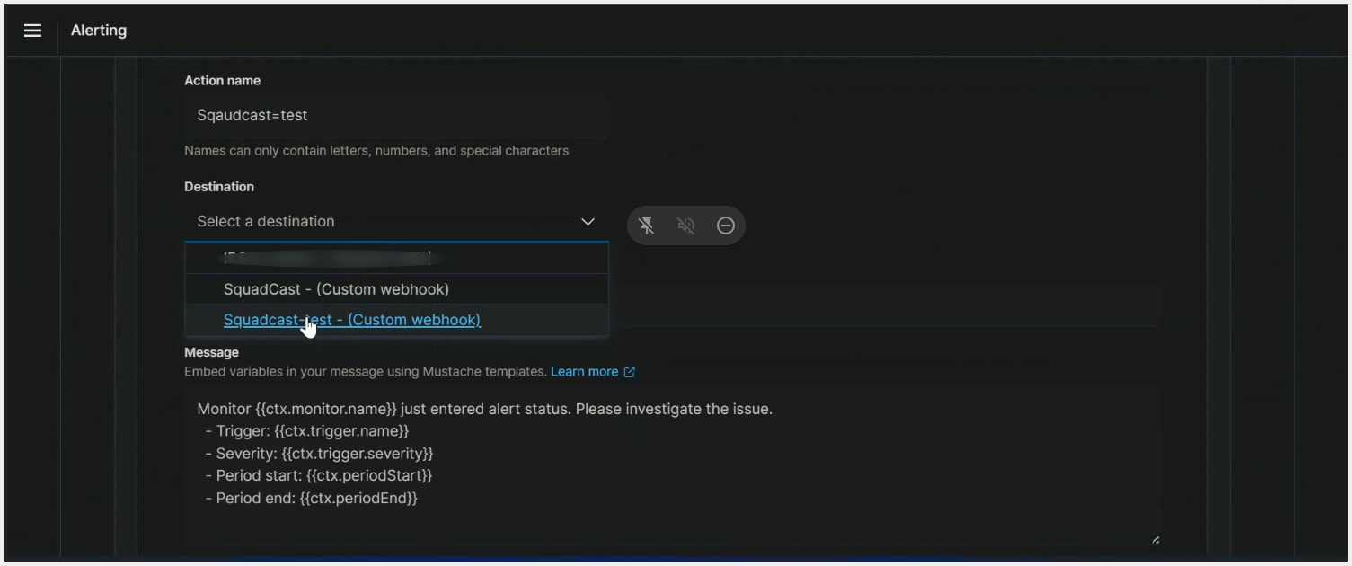 using the payload under destination in open search dashboard