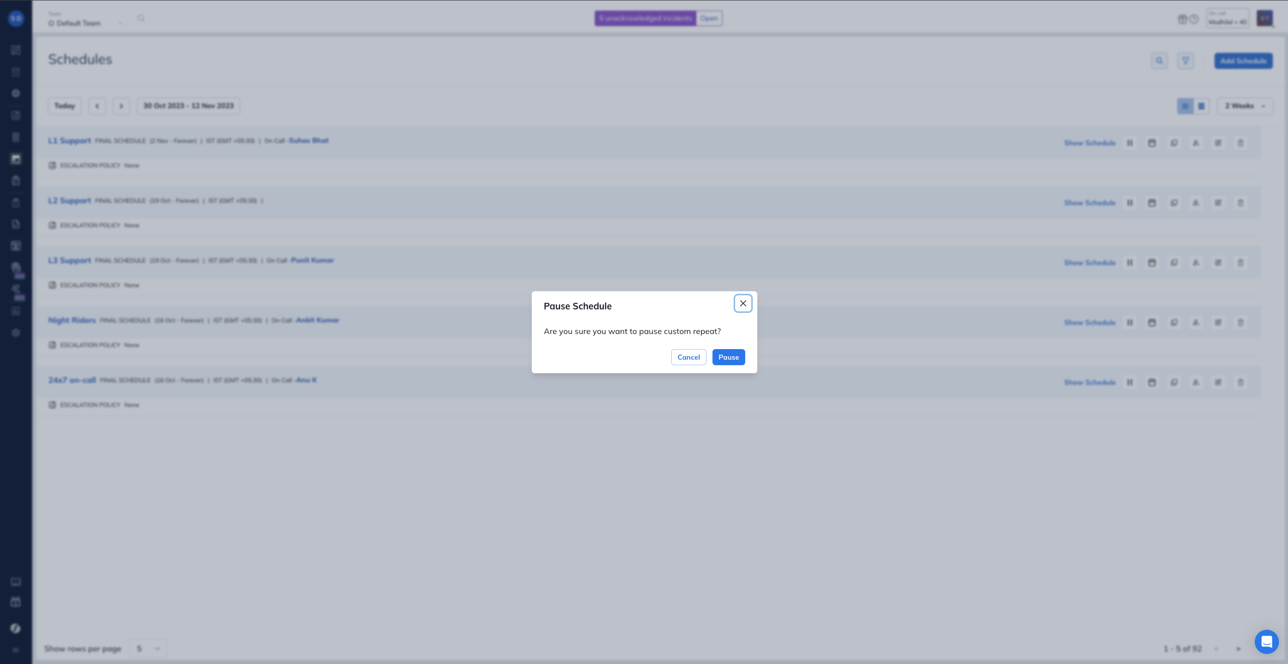 Pause a Schedule in Squadcast for Incident Management