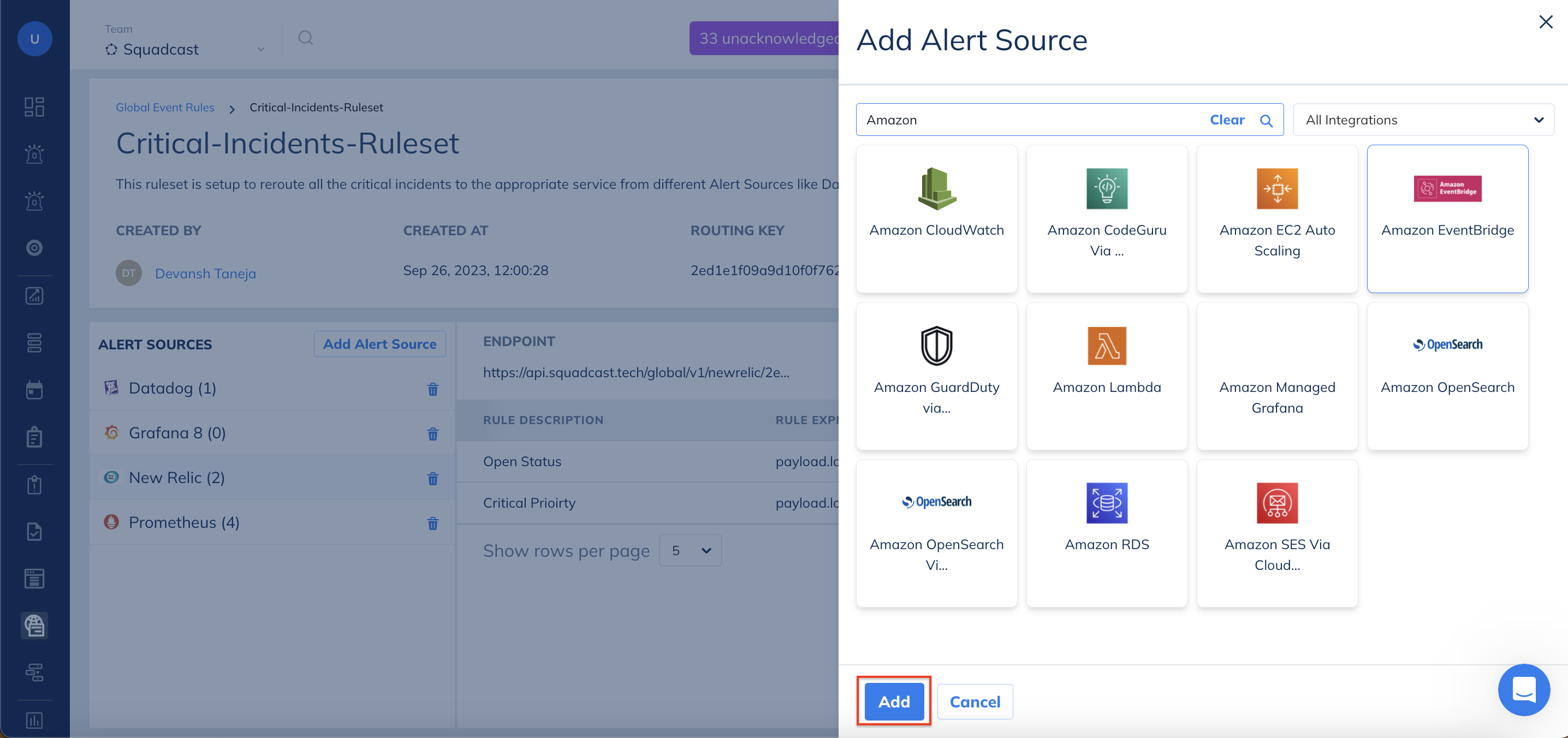 Add Alert Source in GER in Squadcast for Incident Management