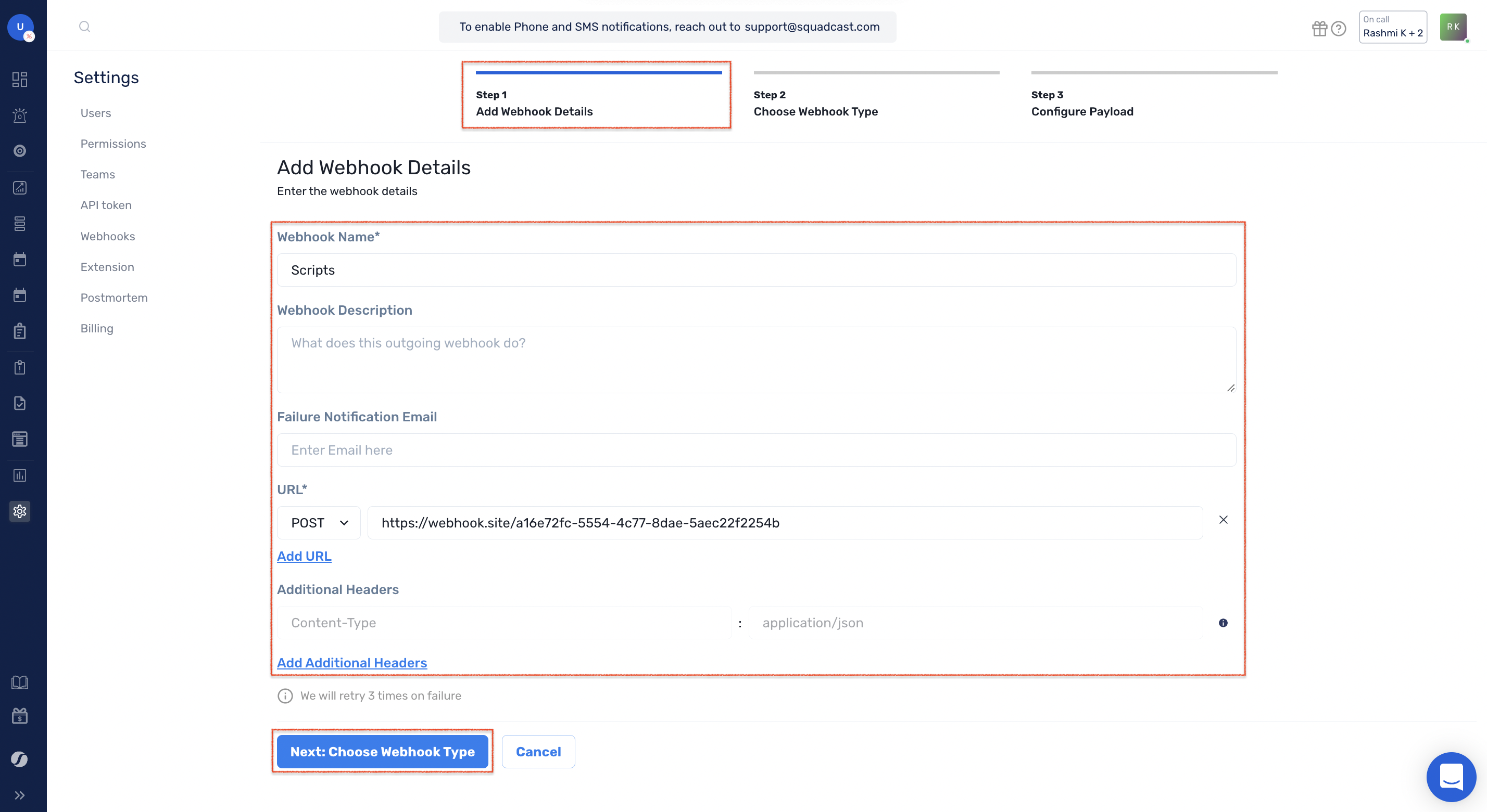 Step 1: Add Webhook Details