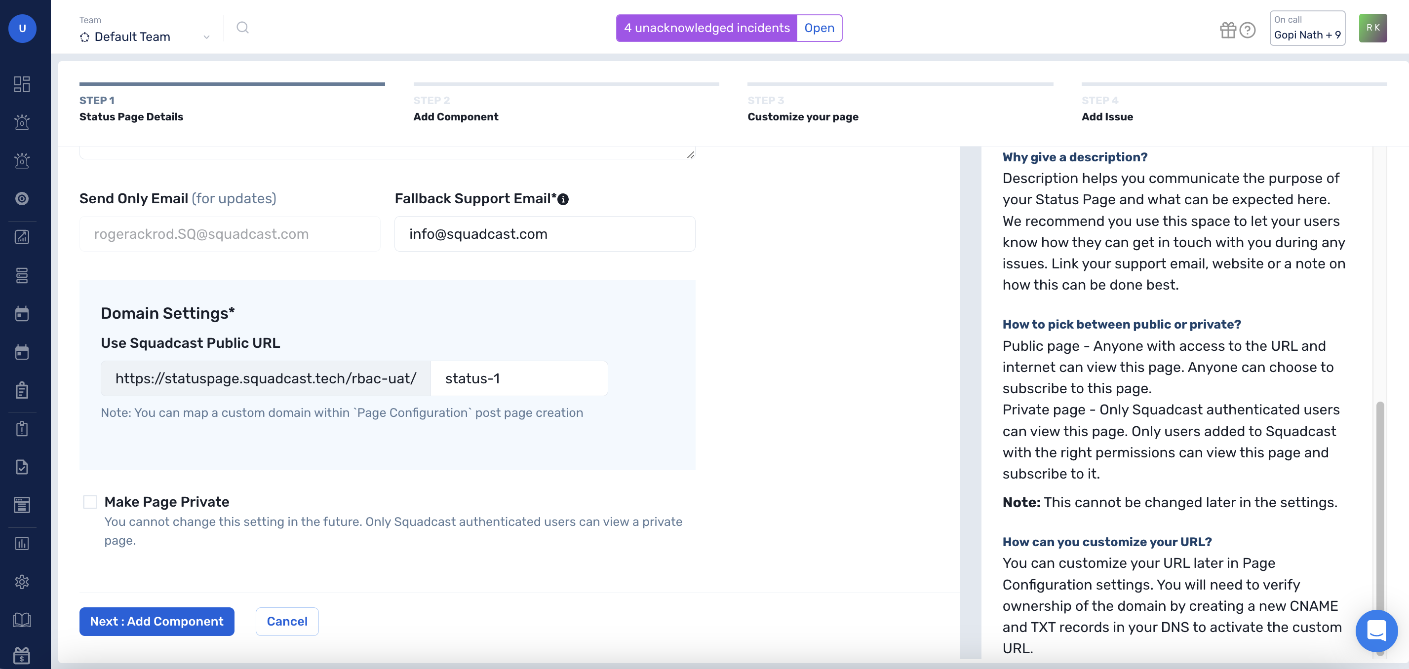 Configure Status Page