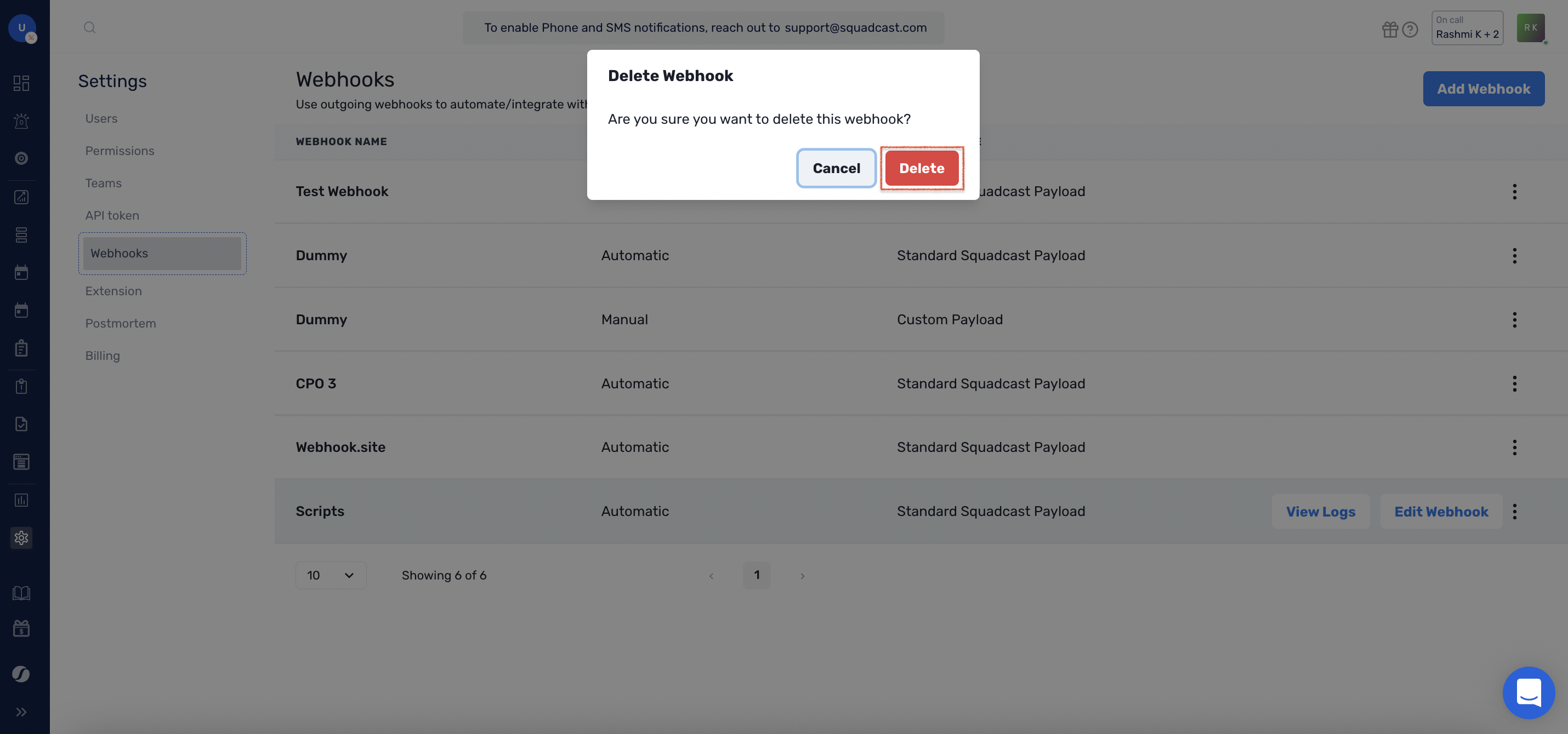 Steps to delete a Webhook