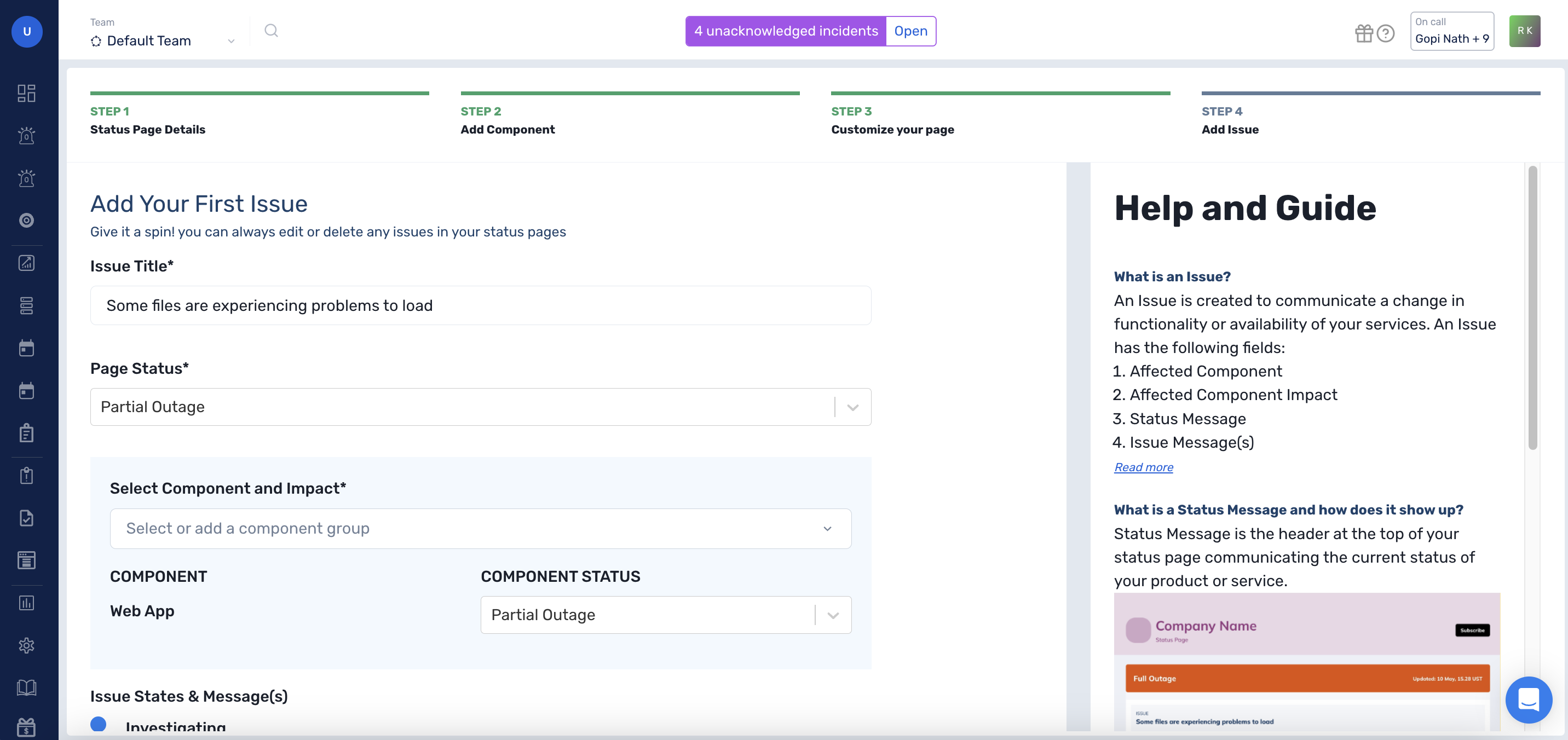 Add Issue in Status Page