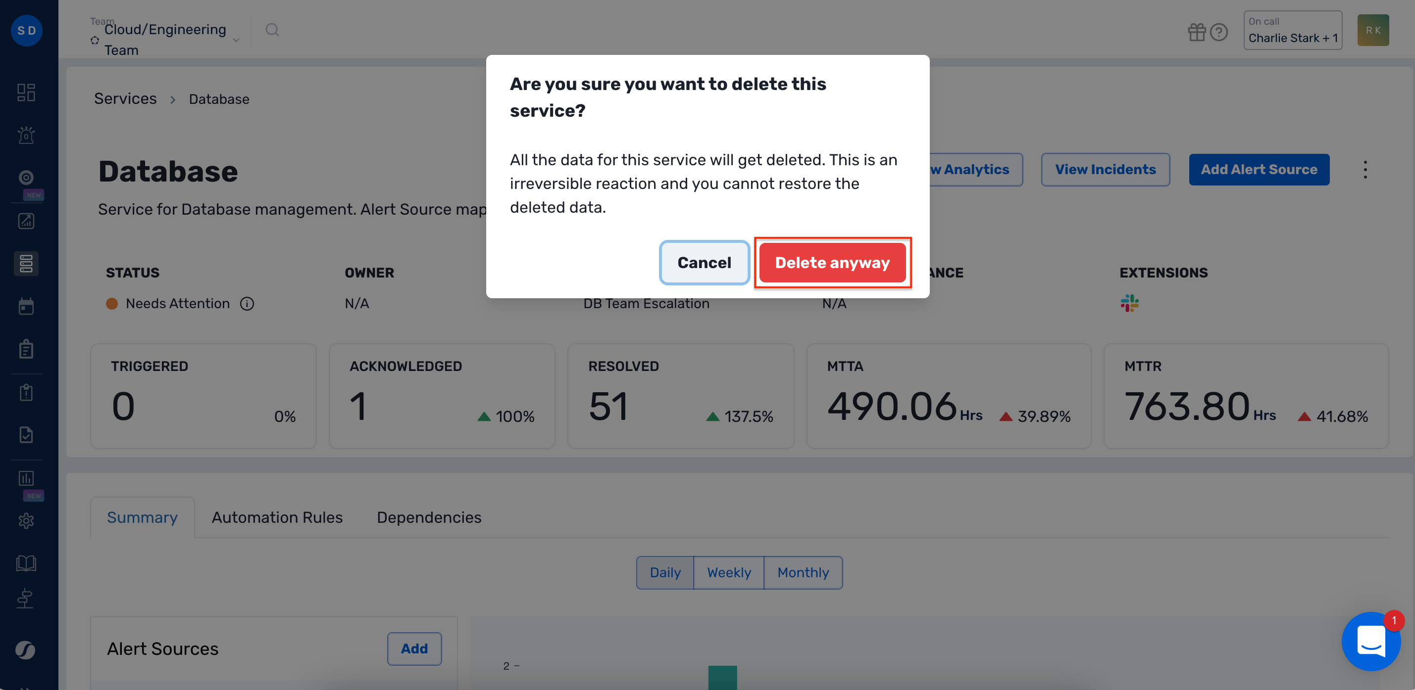 how to delete service in Squadcast